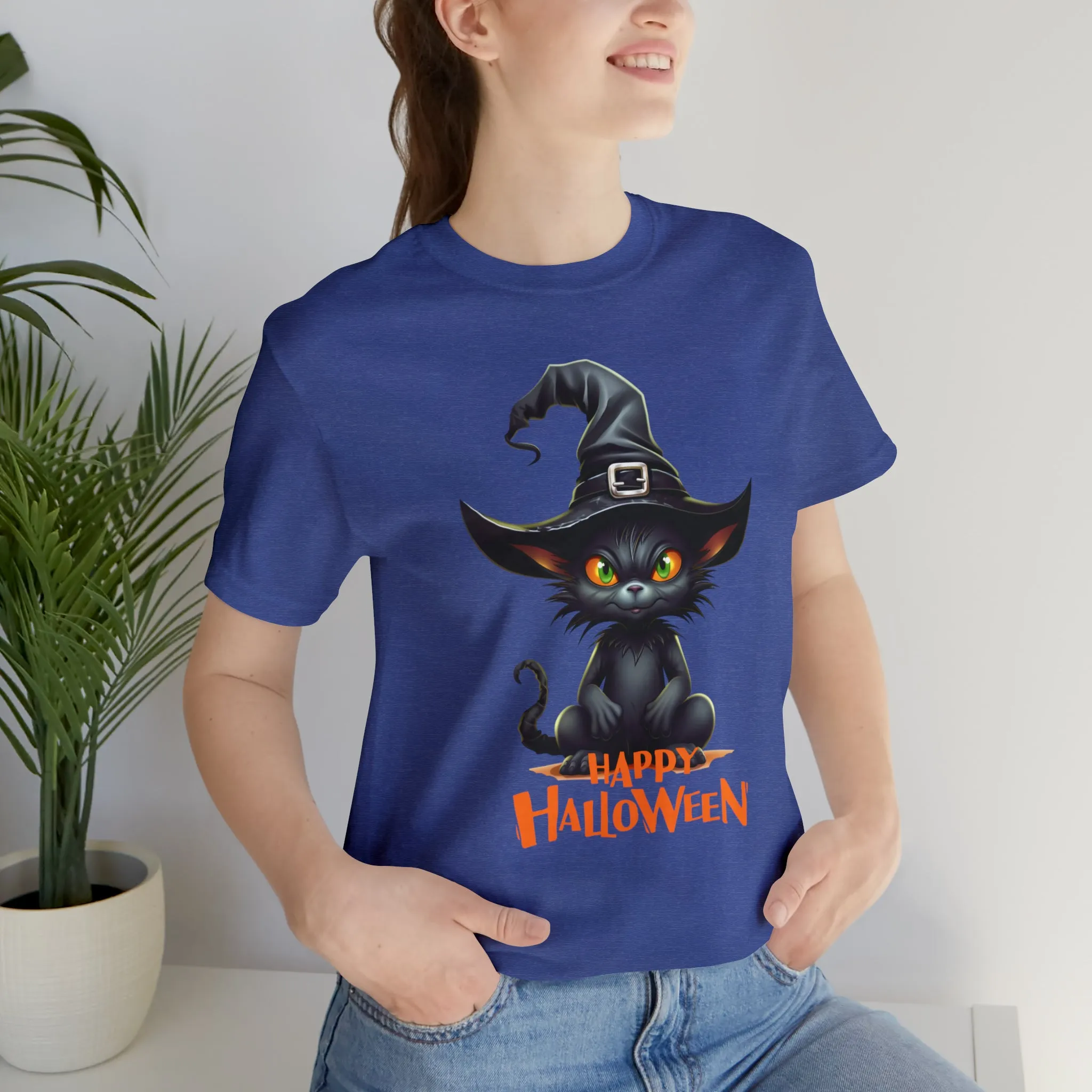 Happy Halloween Witchy Cat T-Shirt | Creepy Witch Cat Tee |  Bella Canvas 3001Unisex | Spooky Short Sleeve Tshirt