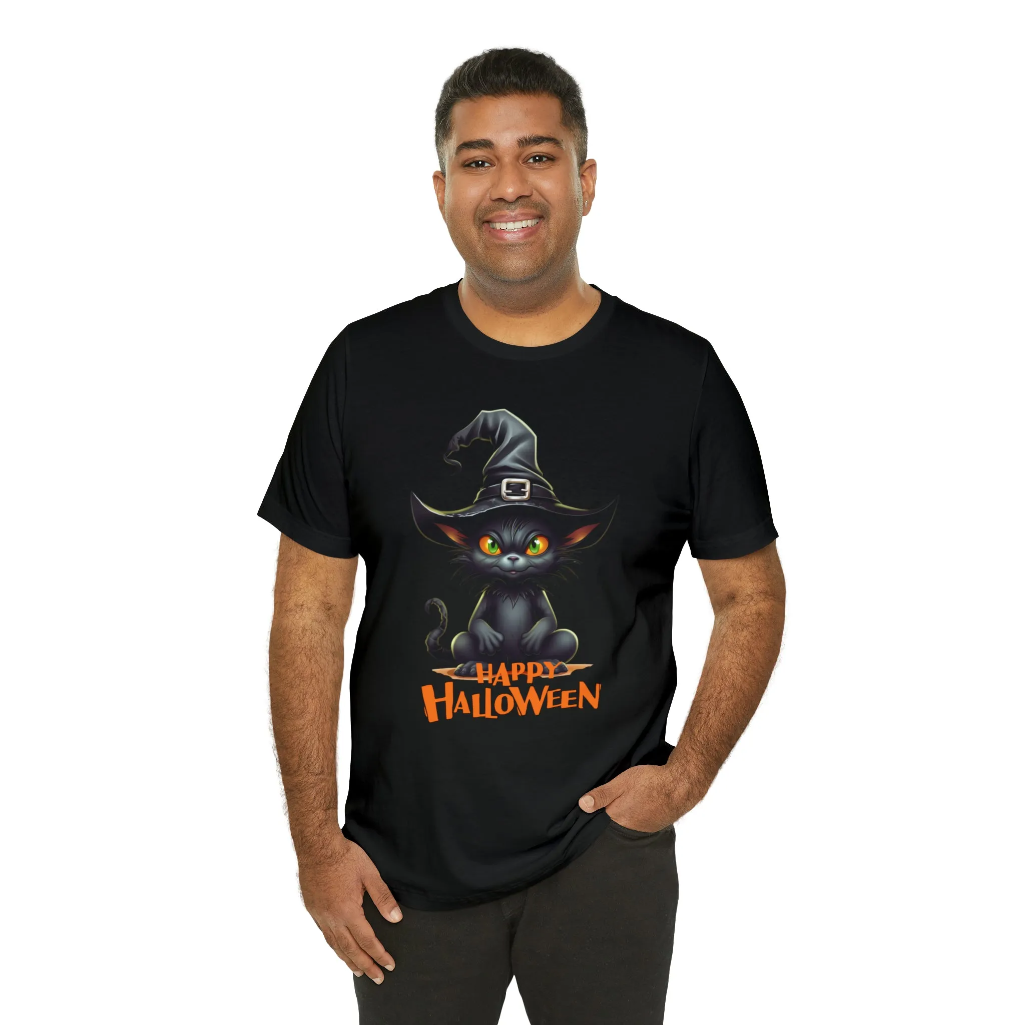 Happy Halloween Witchy Cat T-Shirt | Creepy Witch Cat Tee |  Bella Canvas 3001Unisex | Spooky Short Sleeve Tshirt