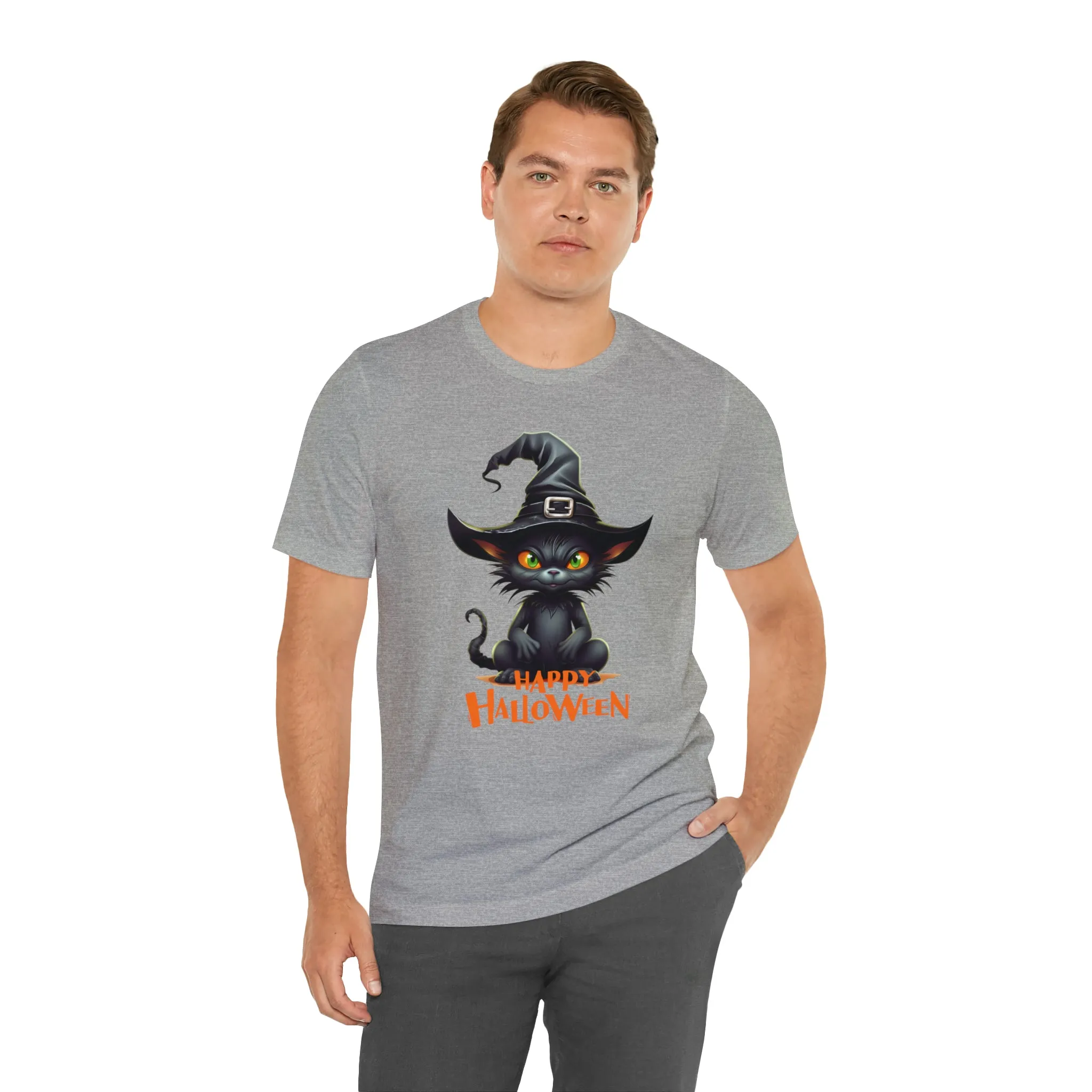 Happy Halloween Witchy Cat T-Shirt | Creepy Witch Cat Tee |  Bella Canvas 3001Unisex | Spooky Short Sleeve Tshirt