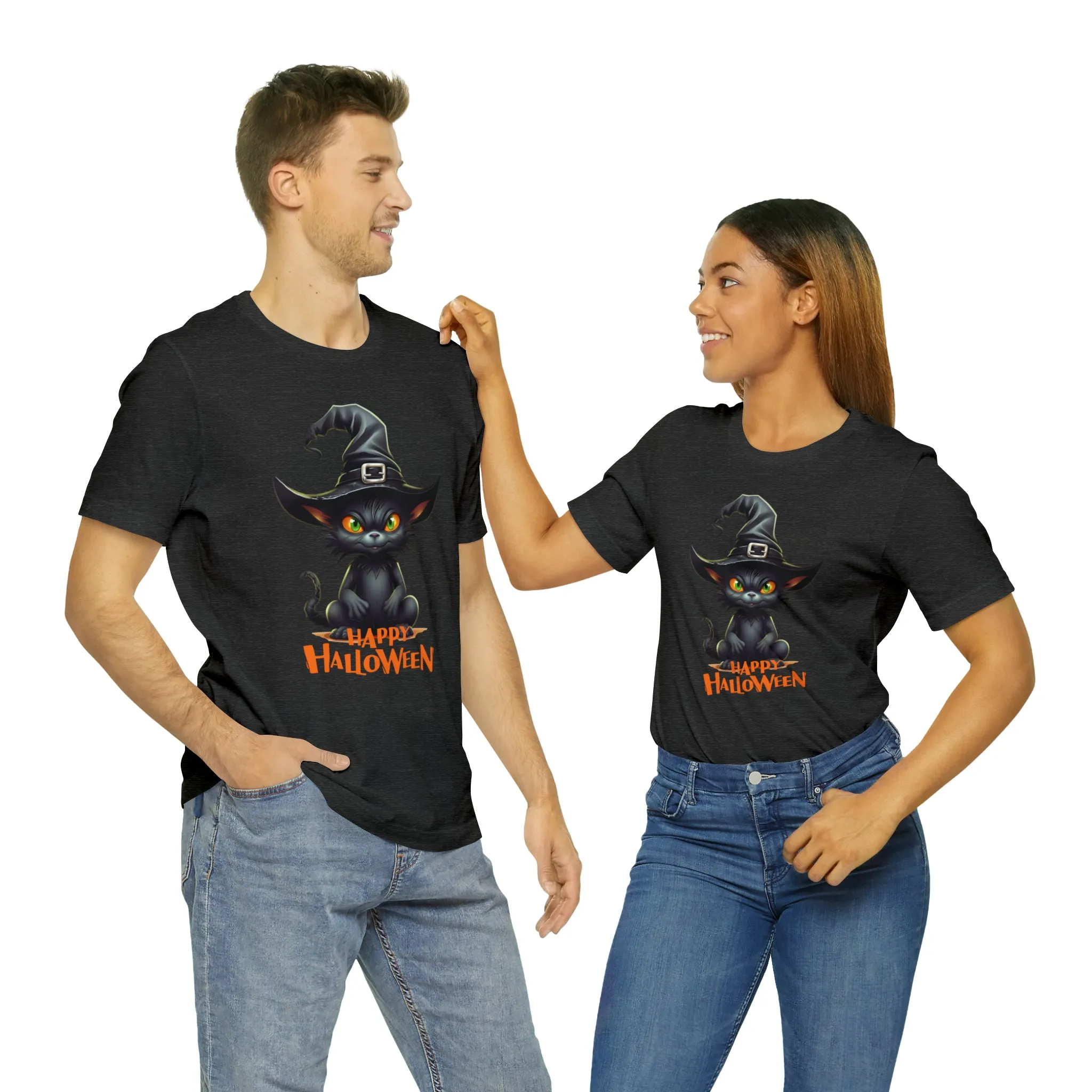 Happy Halloween Witchy Cat T-Shirt | Creepy Witch Cat Tee |  Bella Canvas 3001Unisex | Spooky Short Sleeve Tshirt