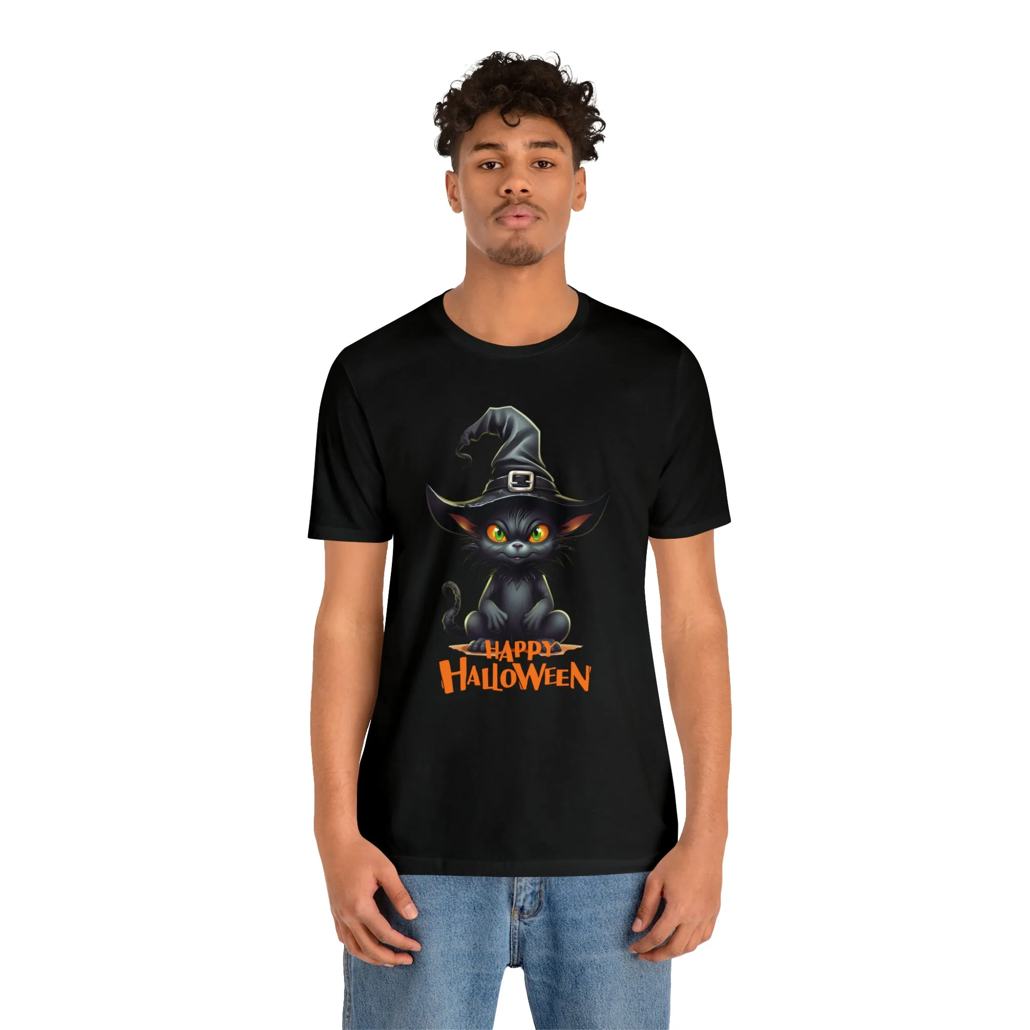 Happy Halloween Witchy Cat T-Shirt | Creepy Witch Cat Tee |  Bella Canvas 3001Unisex | Spooky Short Sleeve Tshirt