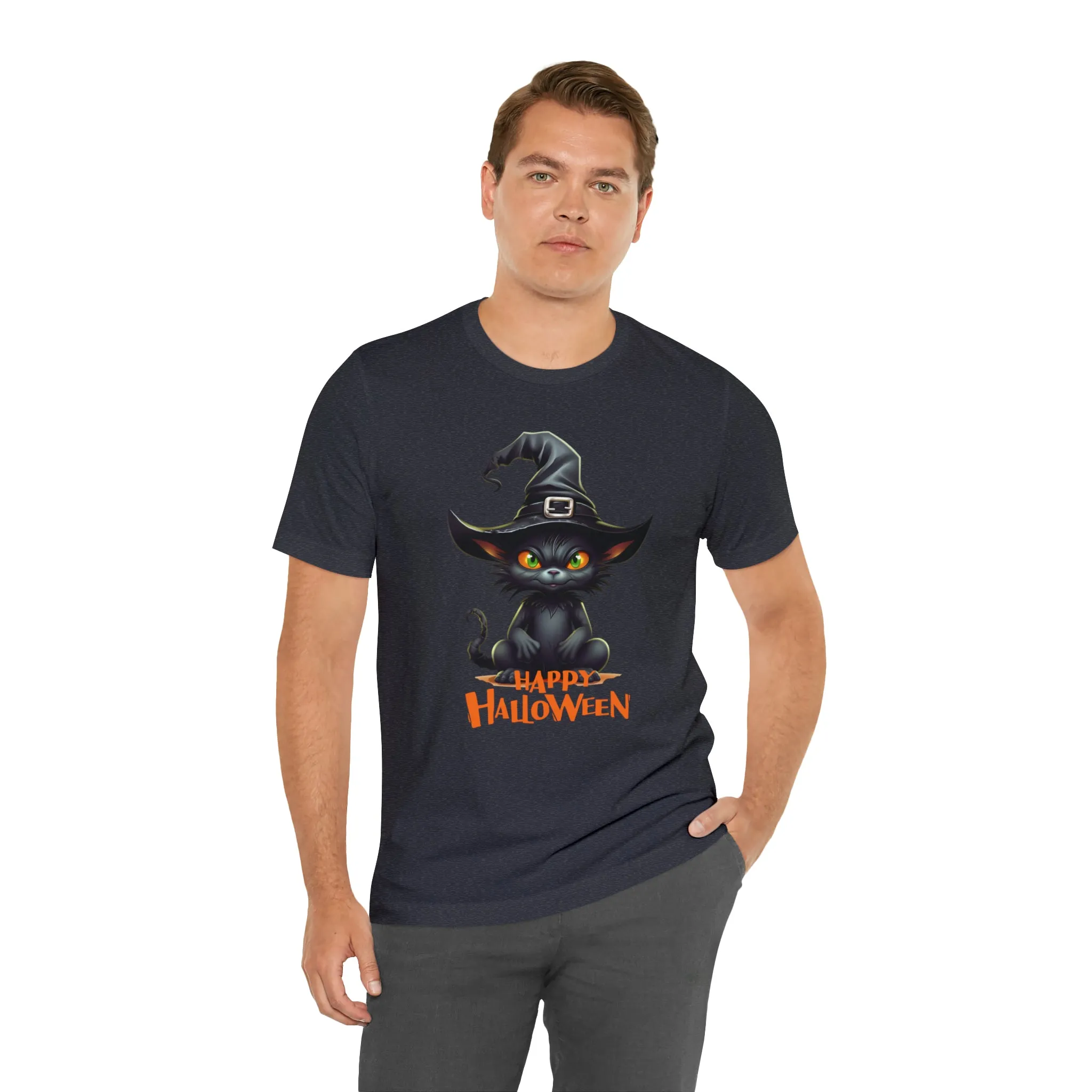 Happy Halloween Witchy Cat T-Shirt | Creepy Witch Cat Tee |  Bella Canvas 3001Unisex | Spooky Short Sleeve Tshirt