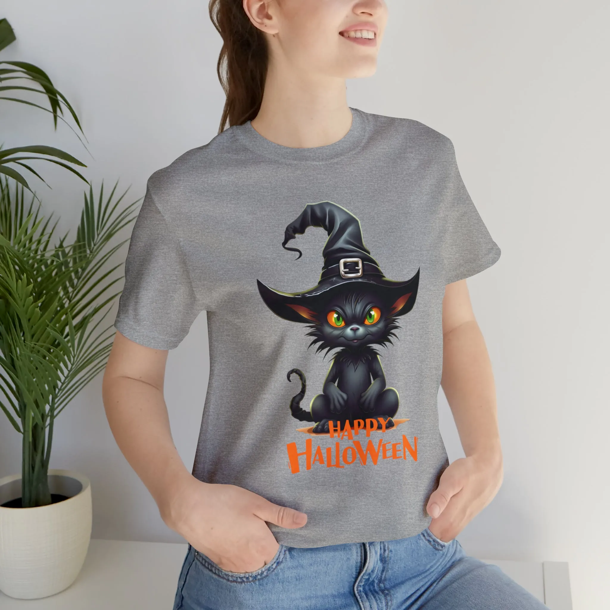 Happy Halloween Witchy Cat T-Shirt | Creepy Witch Cat Tee |  Bella Canvas 3001Unisex | Spooky Short Sleeve Tshirt