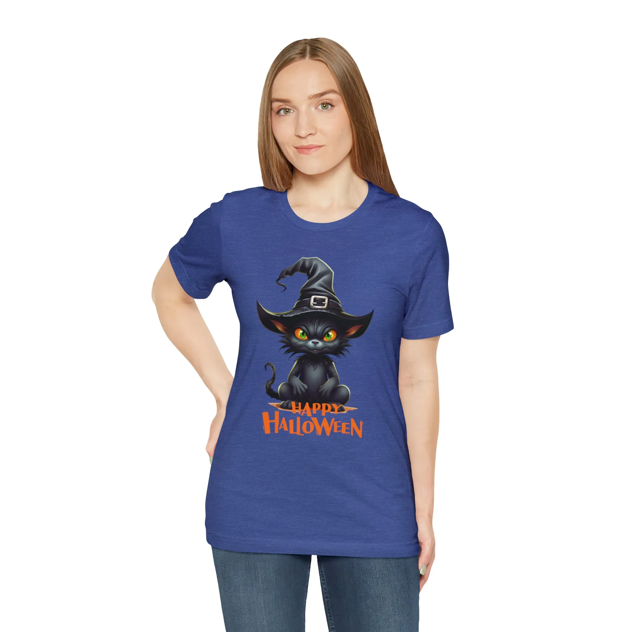 Happy Halloween Witchy Cat T-Shirt | Creepy Witch Cat Tee |  Bella Canvas 3001Unisex | Spooky Short Sleeve Tshirt