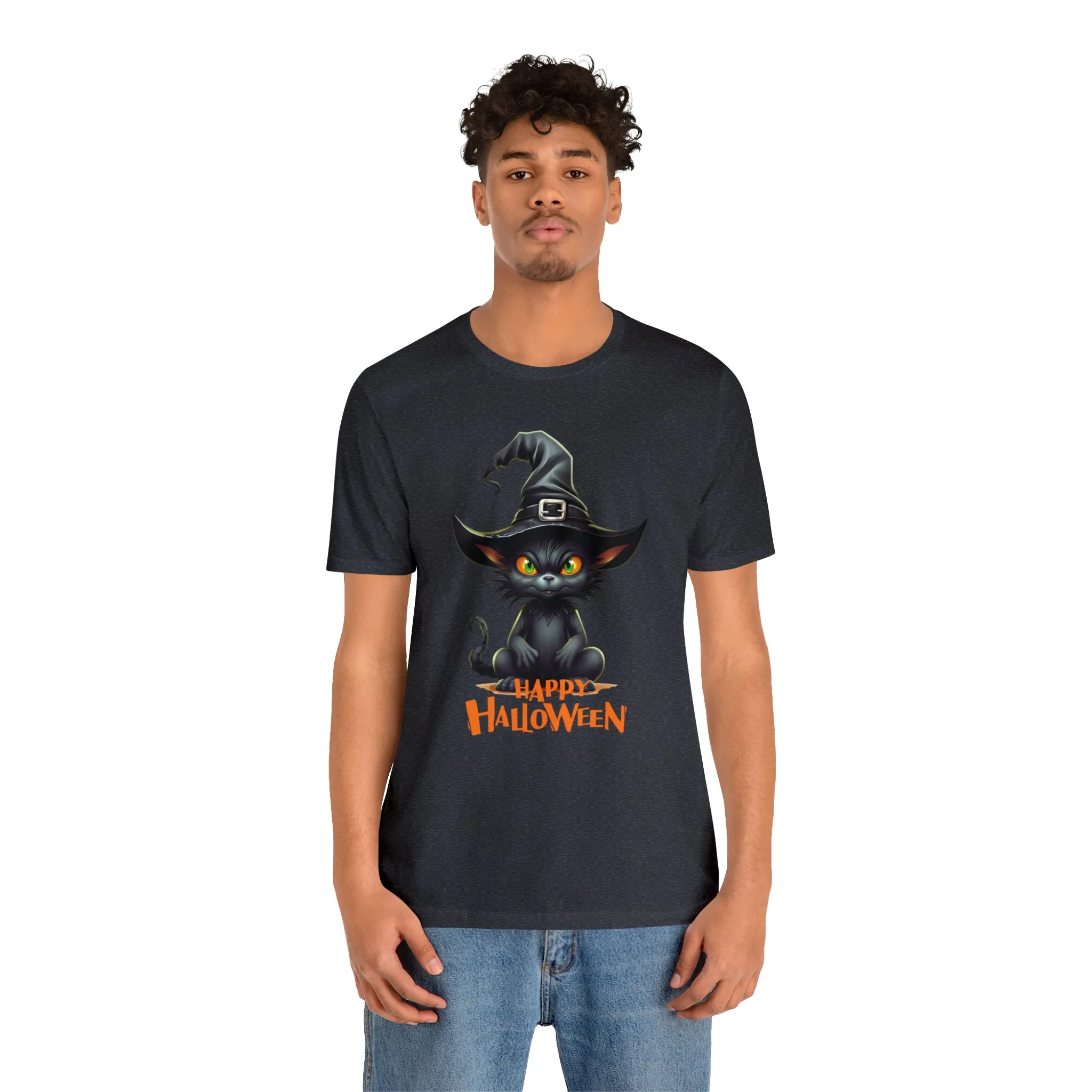Happy Halloween Witchy Cat T-Shirt | Creepy Witch Cat Tee |  Bella Canvas 3001Unisex | Spooky Short Sleeve Tshirt