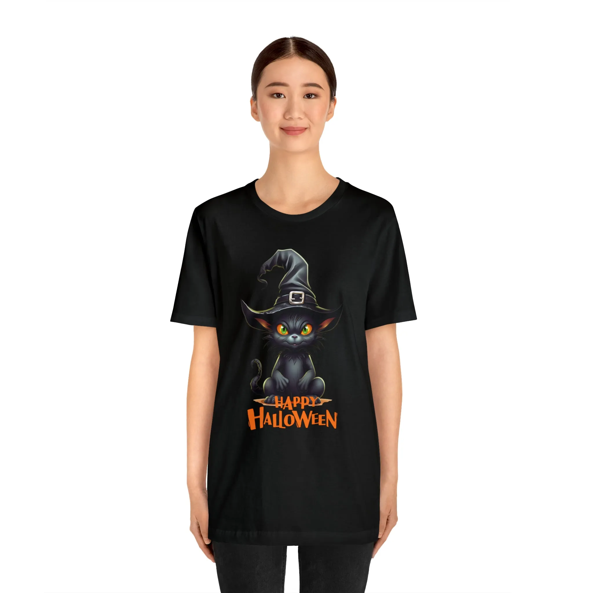 Happy Halloween Witchy Cat T-Shirt | Creepy Witch Cat Tee |  Bella Canvas 3001Unisex | Spooky Short Sleeve Tshirt