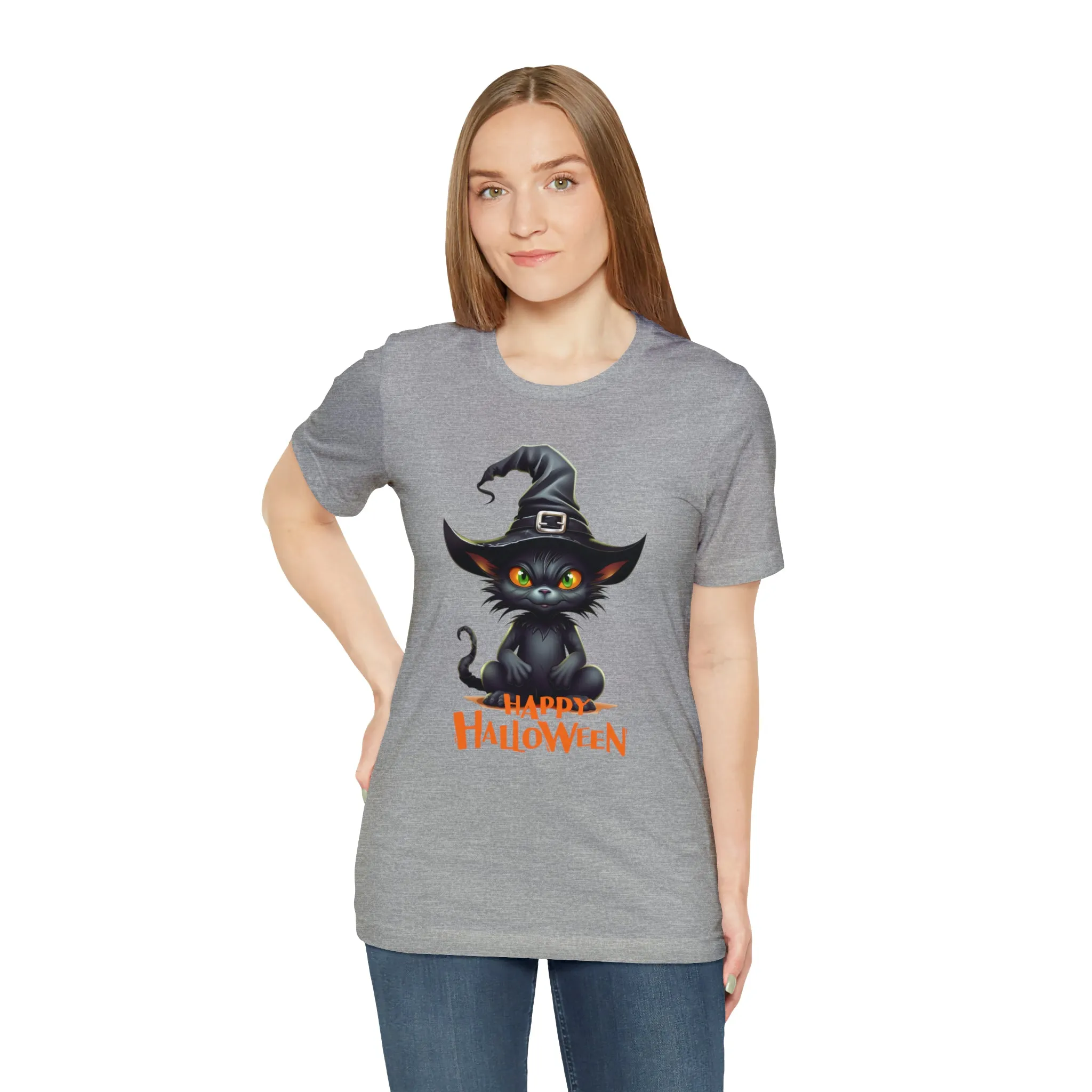 Happy Halloween Witchy Cat T-Shirt | Creepy Witch Cat Tee |  Bella Canvas 3001Unisex | Spooky Short Sleeve Tshirt