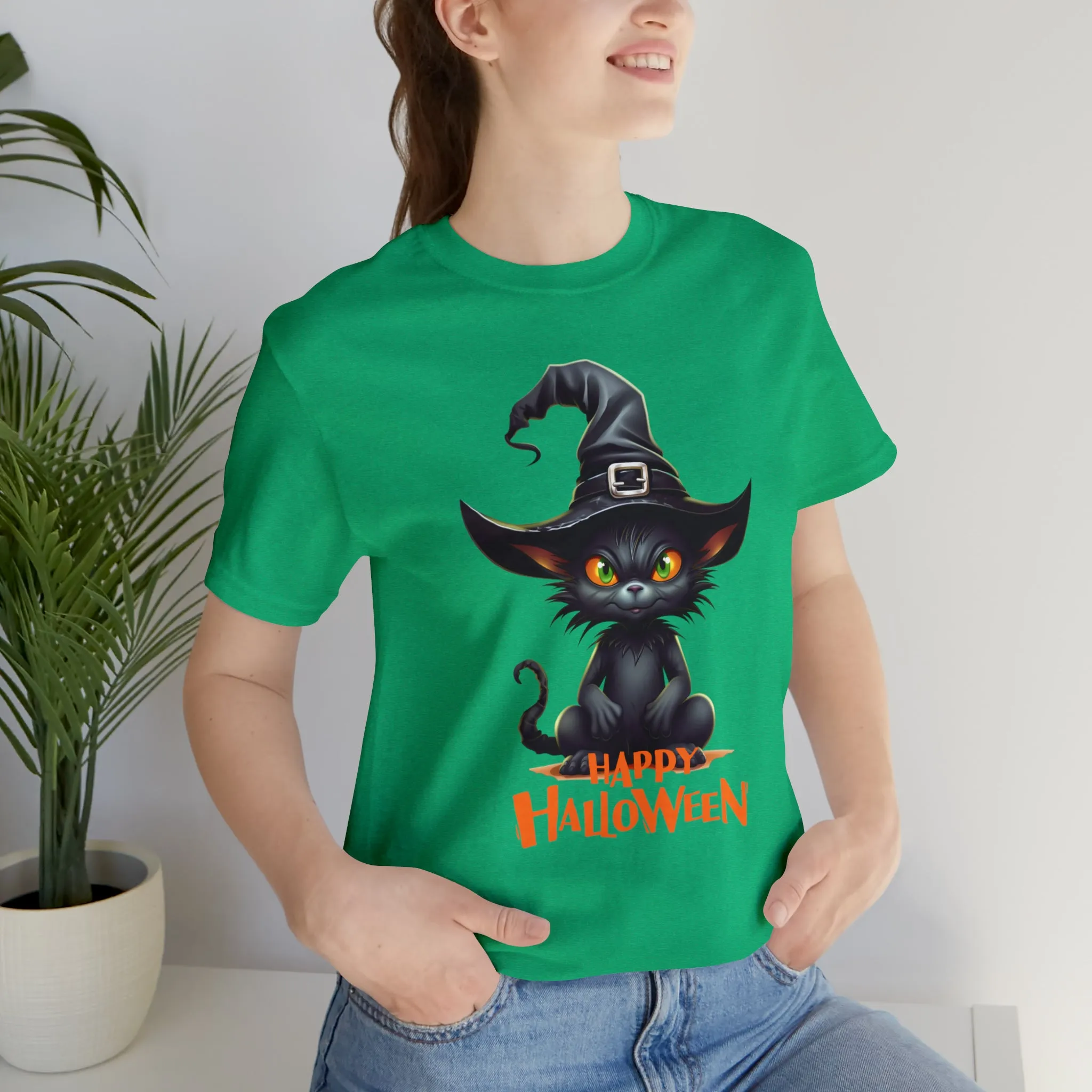 Happy Halloween Witchy Cat T-Shirt | Creepy Witch Cat Tee |  Bella Canvas 3001Unisex | Spooky Short Sleeve Tshirt