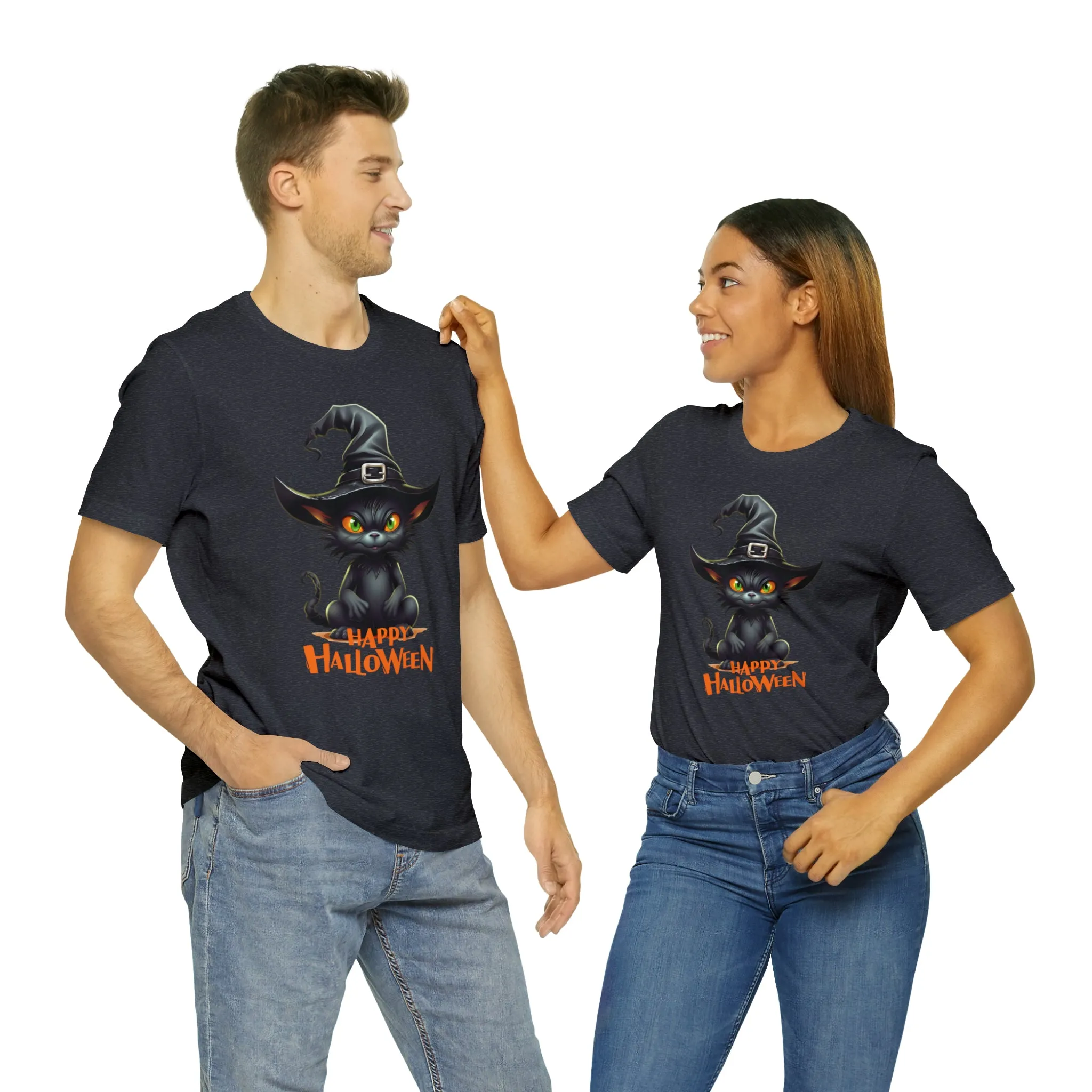 Happy Halloween Witchy Cat T-Shirt | Creepy Witch Cat Tee |  Bella Canvas 3001Unisex | Spooky Short Sleeve Tshirt