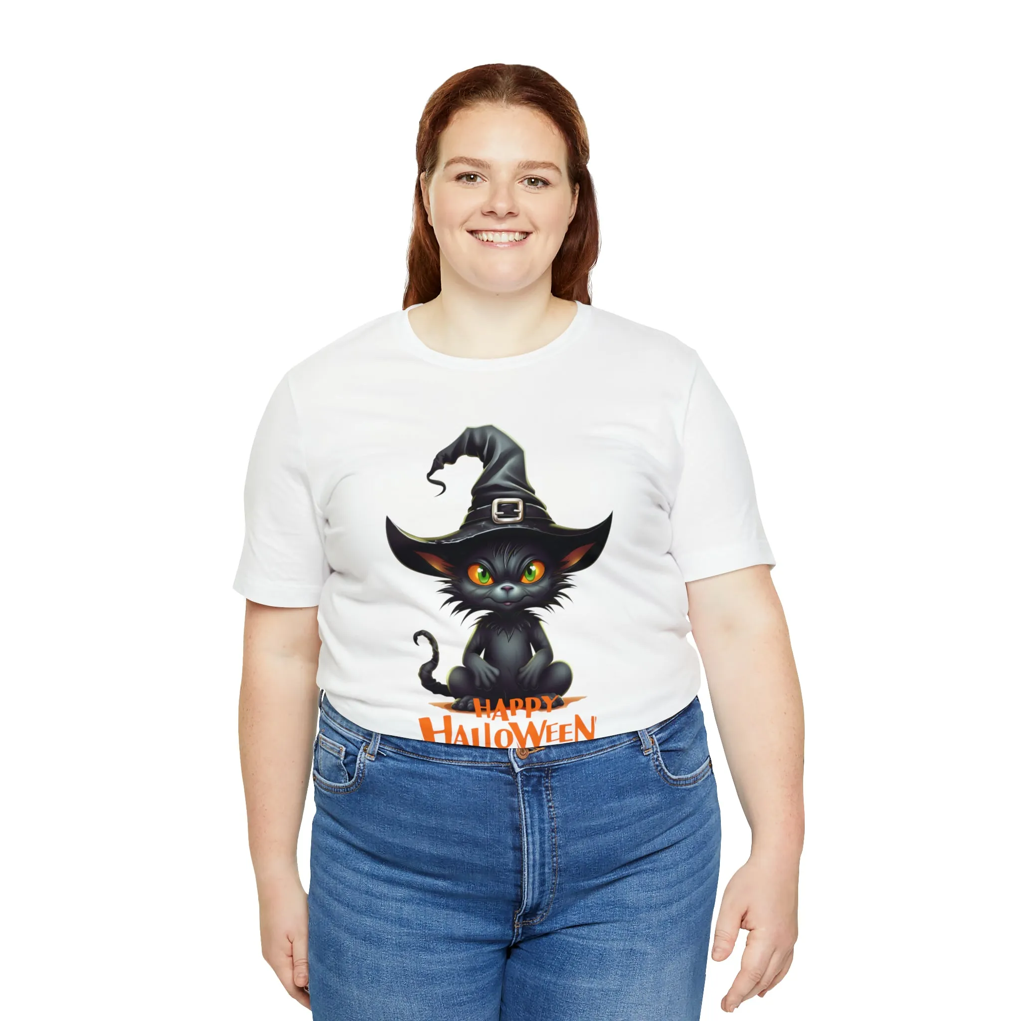 Happy Halloween Witchy Cat T-Shirt | Creepy Witch Cat Tee |  Bella Canvas 3001Unisex | Spooky Short Sleeve Tshirt