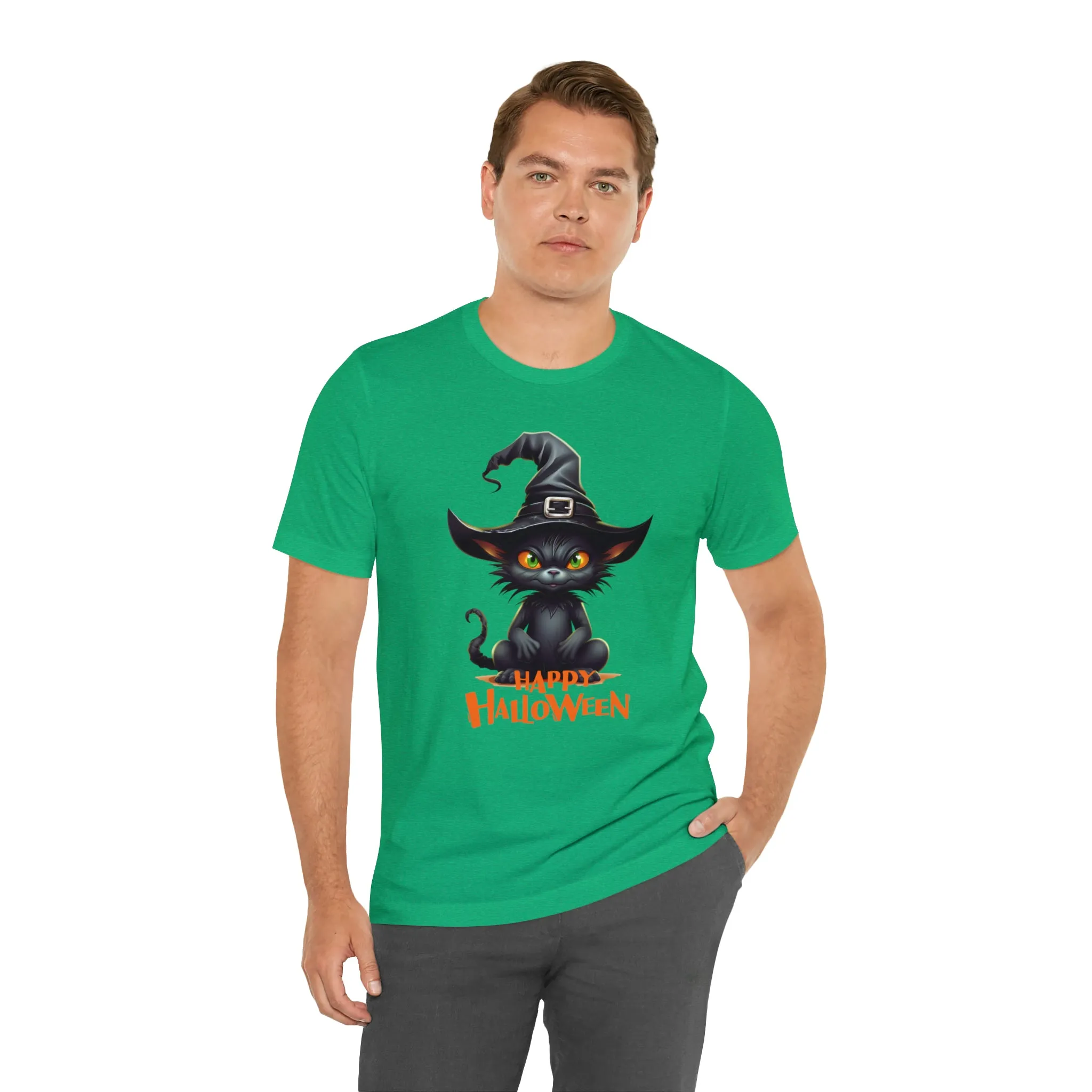 Happy Halloween Witchy Cat T-Shirt | Creepy Witch Cat Tee |  Bella Canvas 3001Unisex | Spooky Short Sleeve Tshirt
