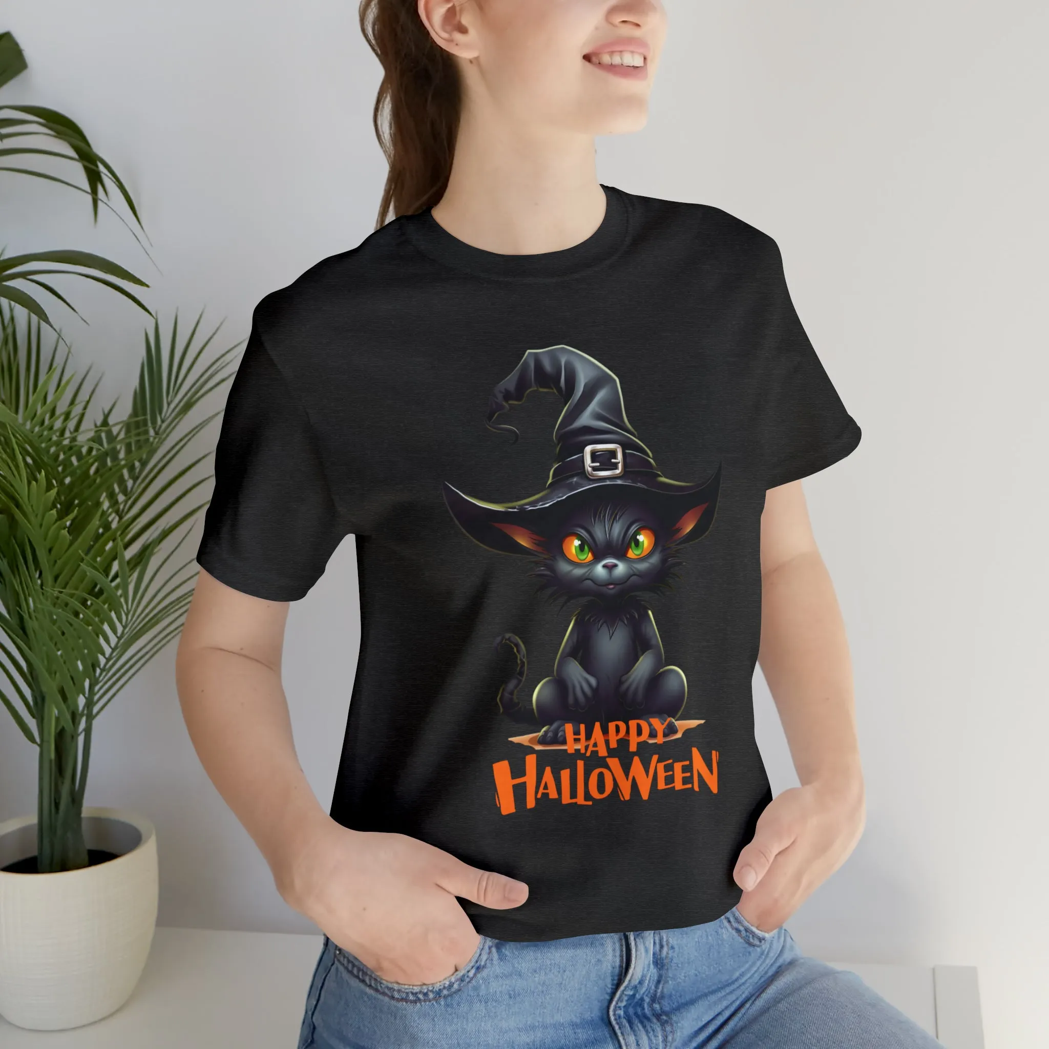 Happy Halloween Witchy Cat T-Shirt | Creepy Witch Cat Tee |  Bella Canvas 3001Unisex | Spooky Short Sleeve Tshirt