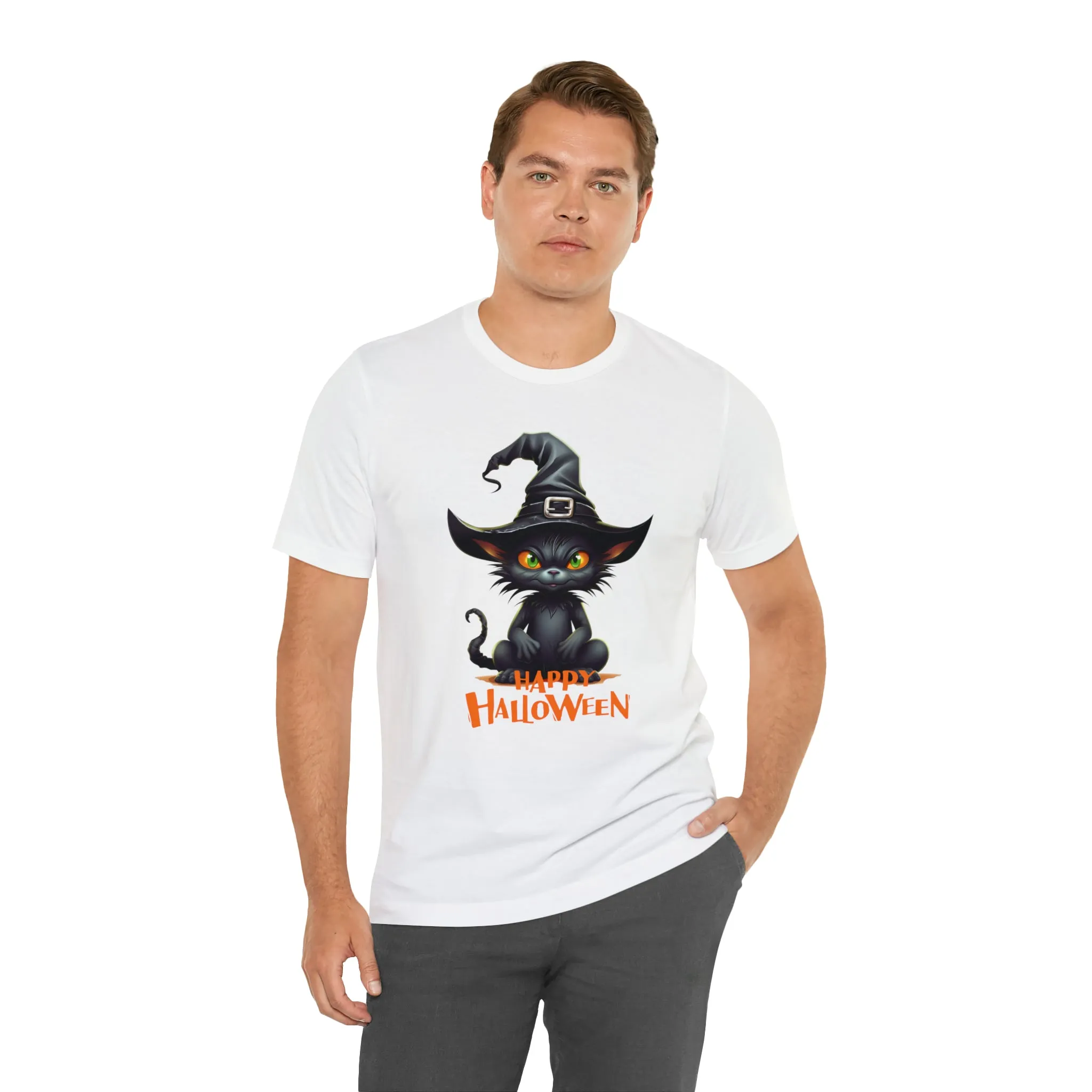 Happy Halloween Witchy Cat T-Shirt | Creepy Witch Cat Tee |  Bella Canvas 3001Unisex | Spooky Short Sleeve Tshirt