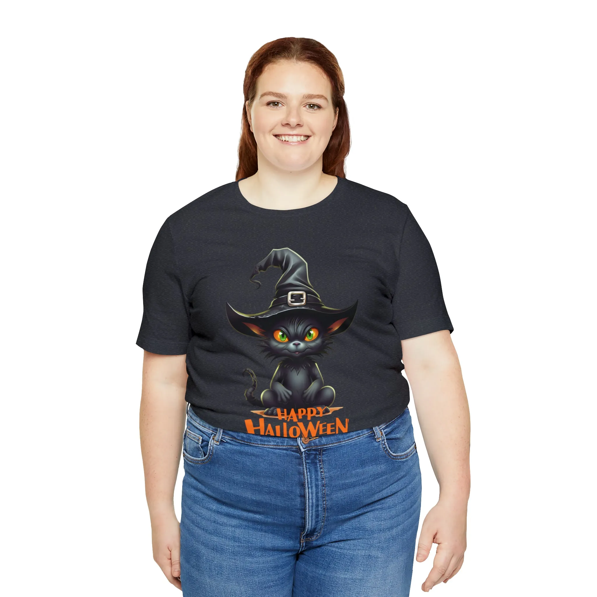 Happy Halloween Witchy Cat T-Shirt | Creepy Witch Cat Tee |  Bella Canvas 3001Unisex | Spooky Short Sleeve Tshirt