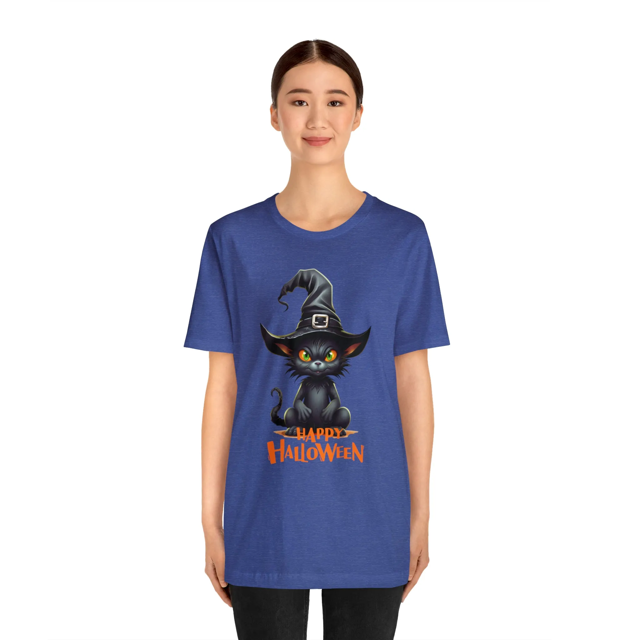 Happy Halloween Witchy Cat T-Shirt | Creepy Witch Cat Tee |  Bella Canvas 3001Unisex | Spooky Short Sleeve Tshirt