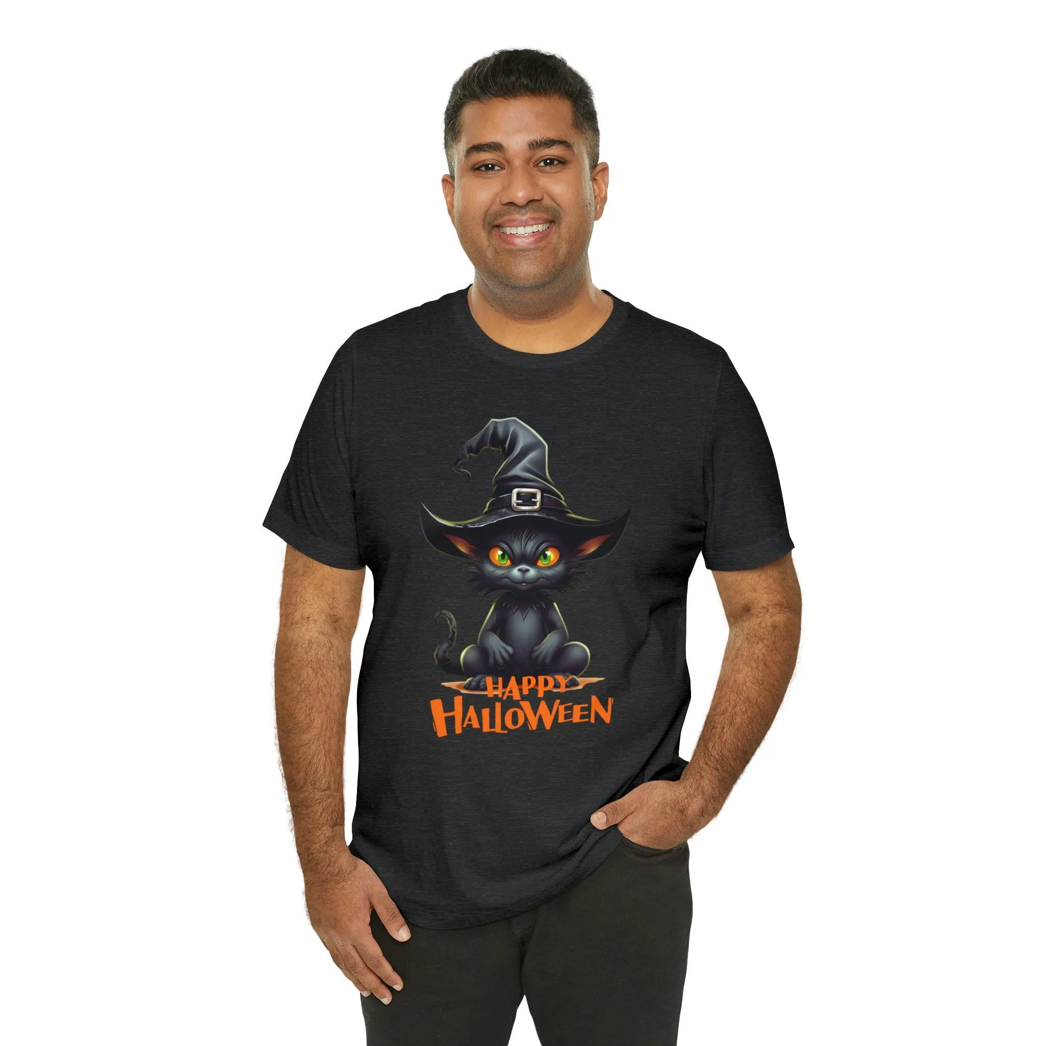 Happy Halloween Witchy Cat T-Shirt | Creepy Witch Cat Tee |  Bella Canvas 3001Unisex | Spooky Short Sleeve Tshirt