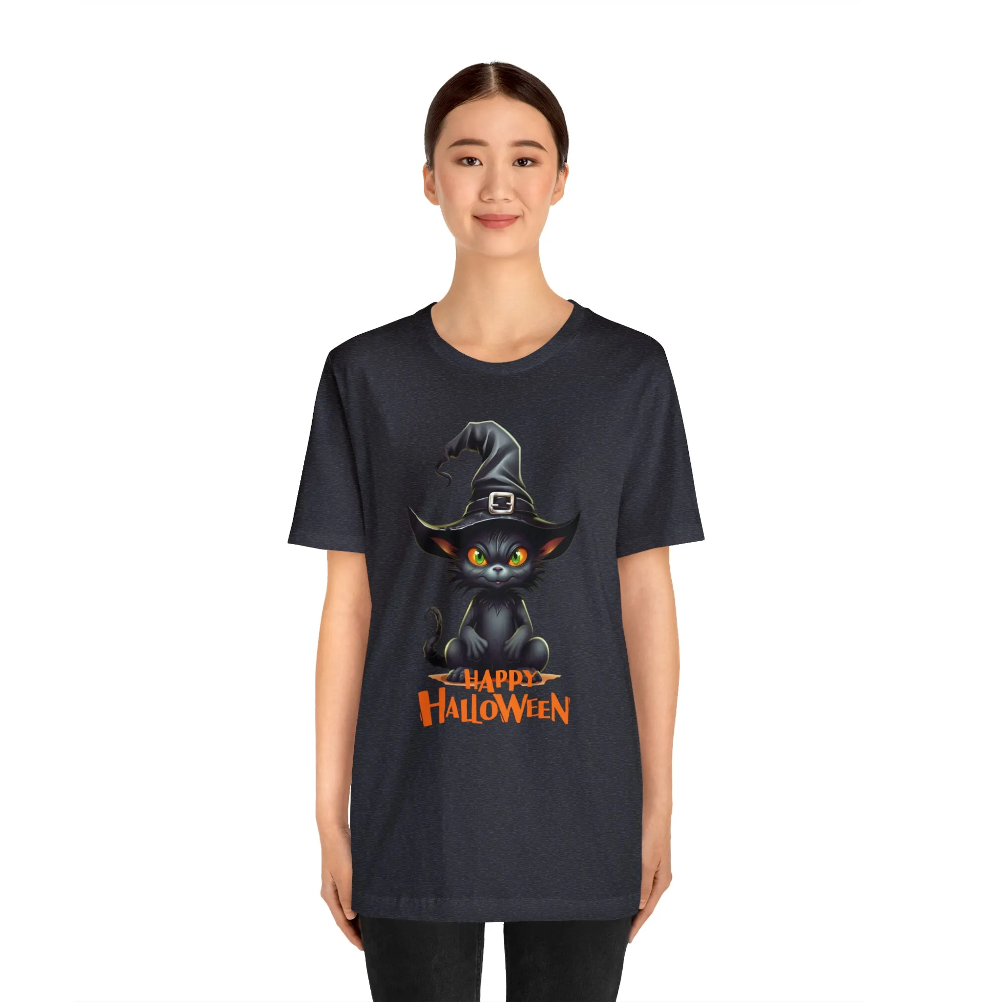 Happy Halloween Witchy Cat T-Shirt | Creepy Witch Cat Tee |  Bella Canvas 3001Unisex | Spooky Short Sleeve Tshirt