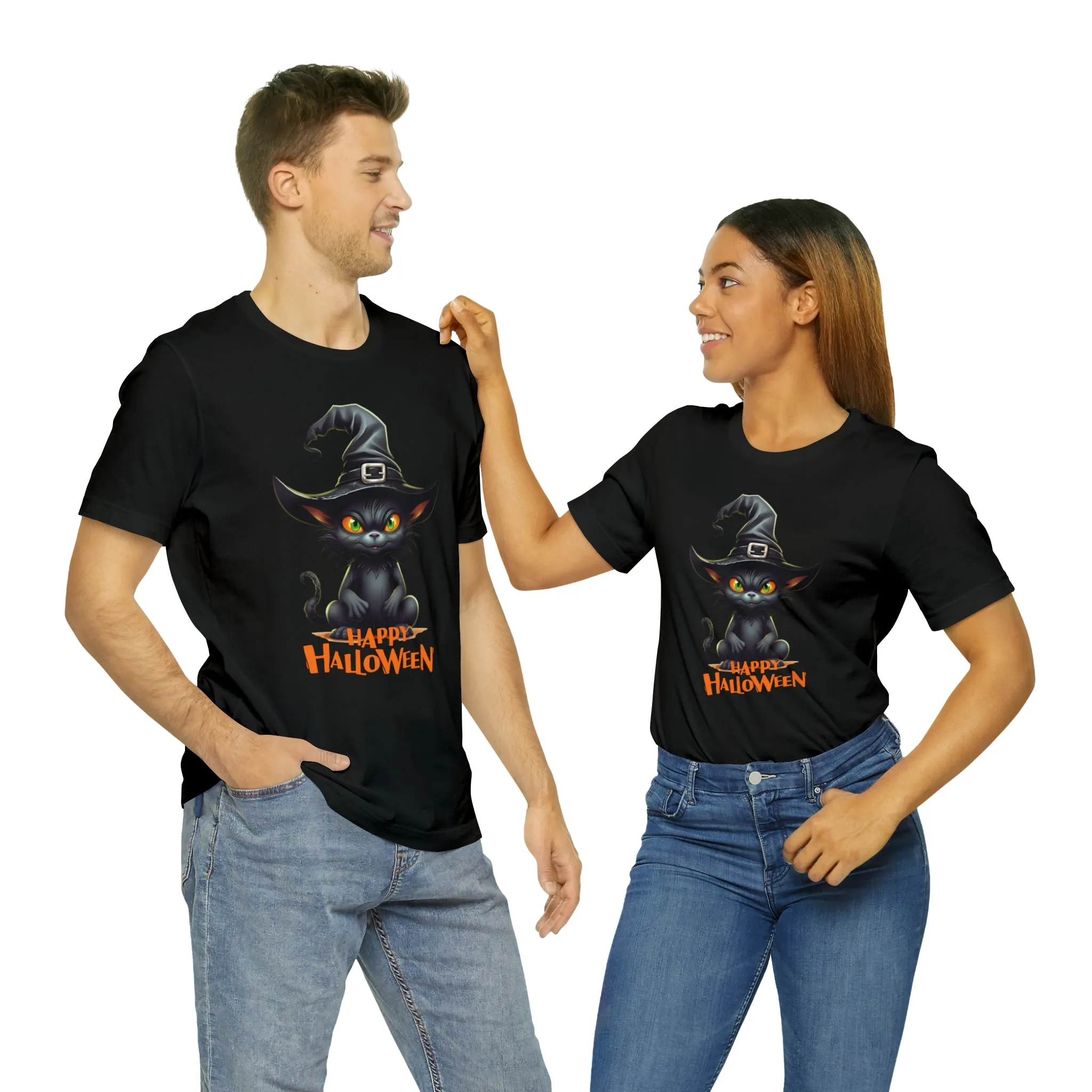 Happy Halloween Witchy Cat T-Shirt | Creepy Witch Cat Tee |  Bella Canvas 3001Unisex | Spooky Short Sleeve Tshirt