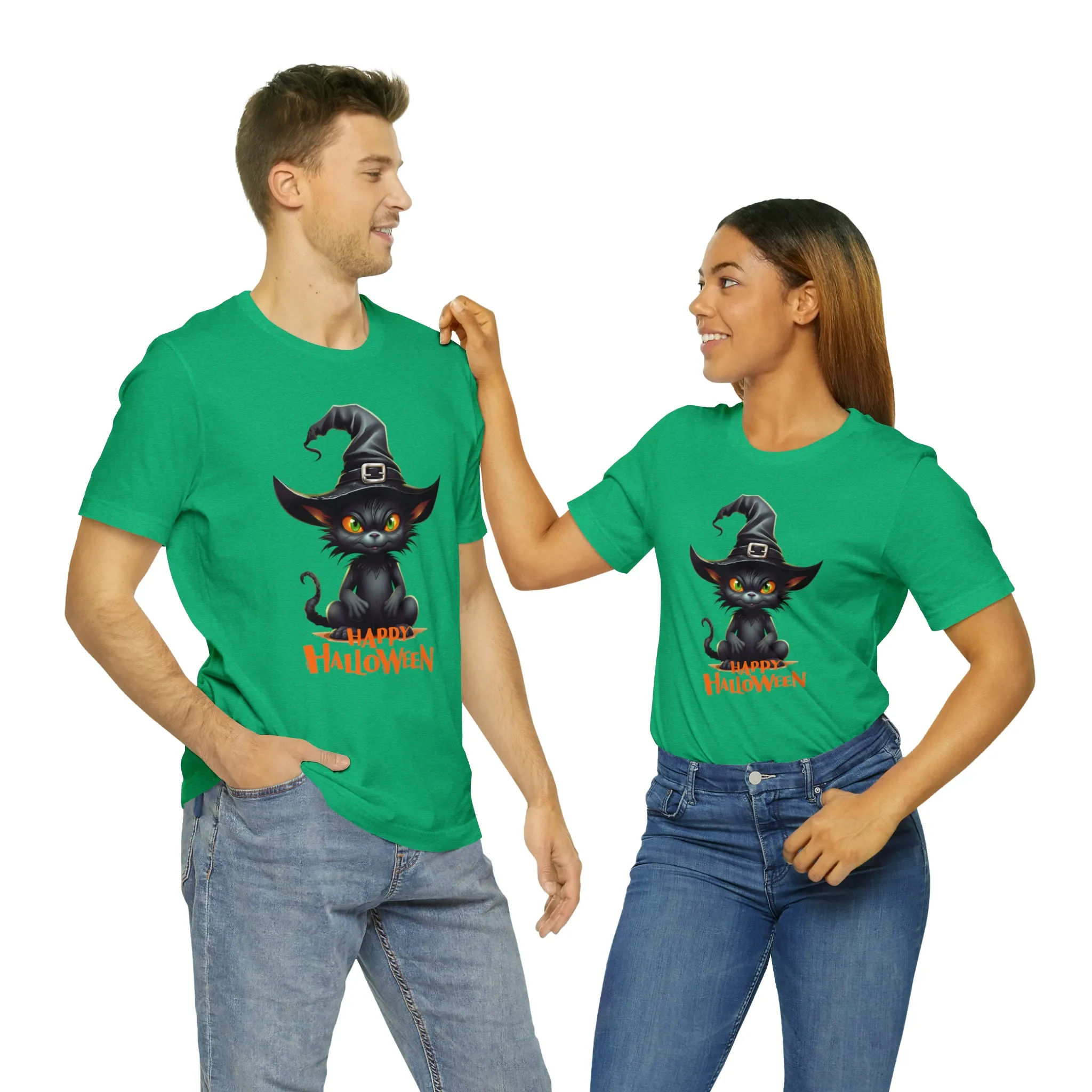 Happy Halloween Witchy Cat T-Shirt | Creepy Witch Cat Tee |  Bella Canvas 3001Unisex | Spooky Short Sleeve Tshirt