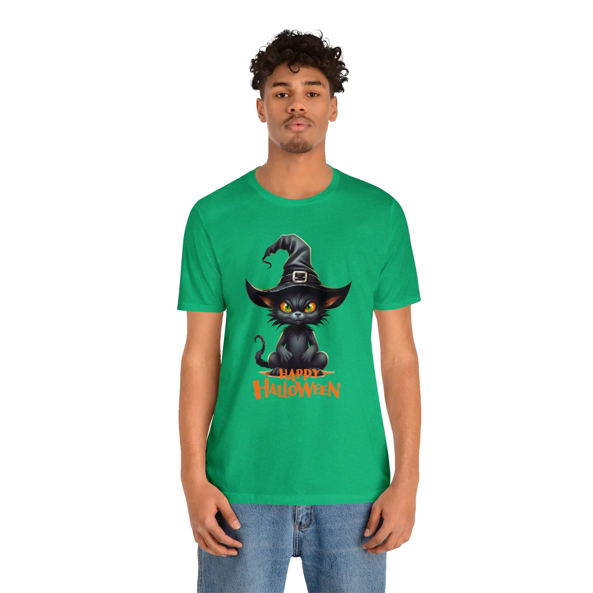Happy Halloween Witchy Cat T-Shirt | Creepy Witch Cat Tee |  Bella Canvas 3001Unisex | Spooky Short Sleeve Tshirt