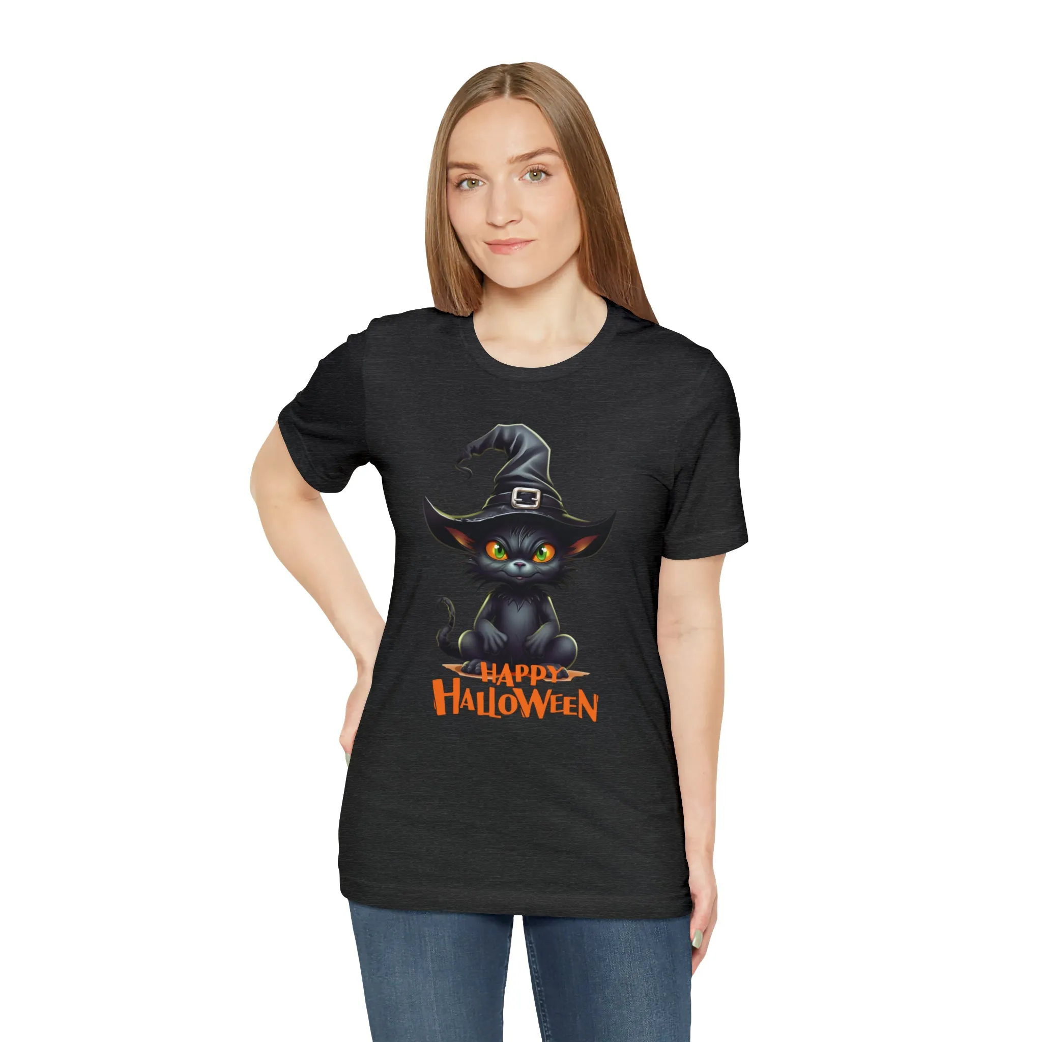 Happy Halloween Witchy Cat T-Shirt | Creepy Witch Cat Tee |  Bella Canvas 3001Unisex | Spooky Short Sleeve Tshirt
