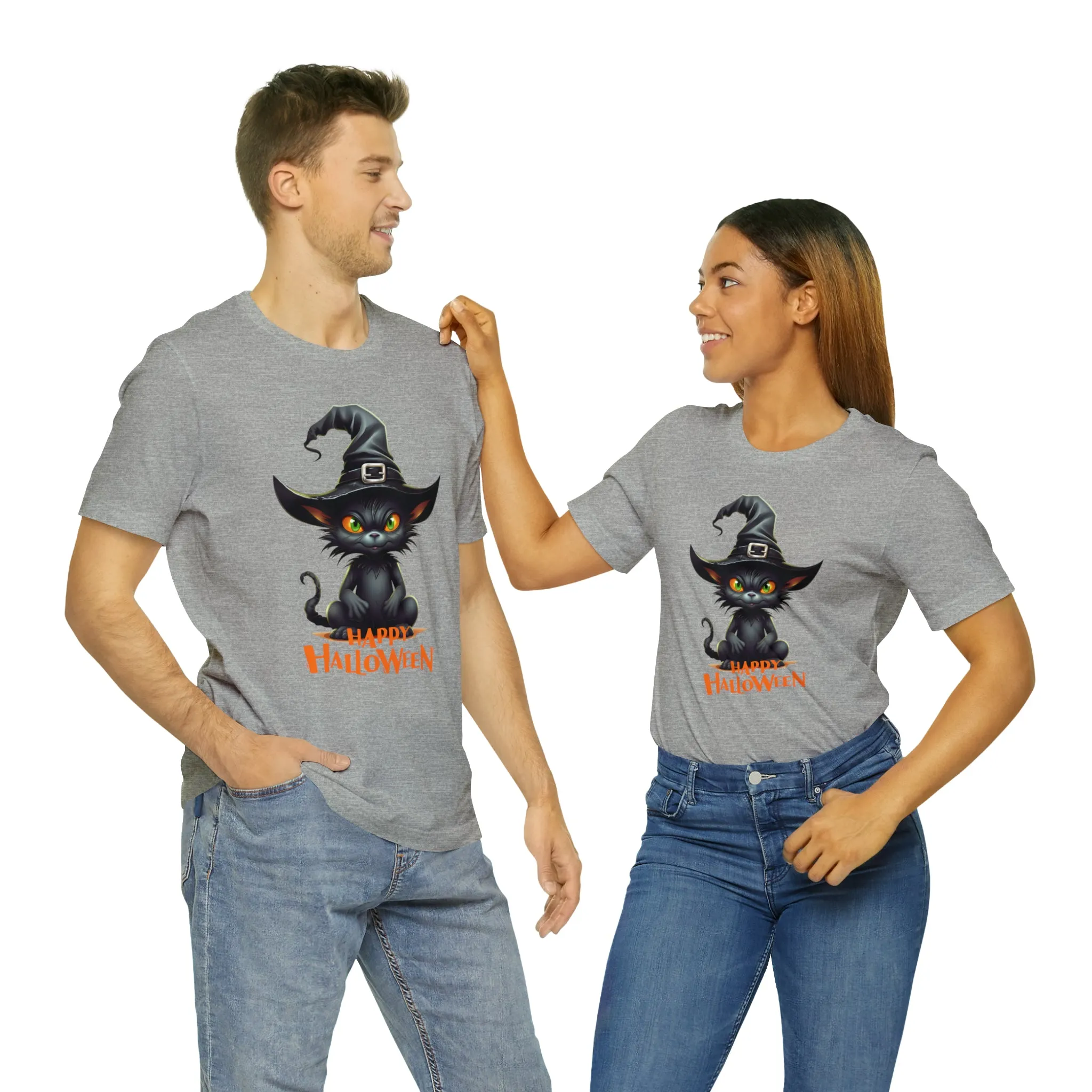 Happy Halloween Witchy Cat T-Shirt | Creepy Witch Cat Tee |  Bella Canvas 3001Unisex | Spooky Short Sleeve Tshirt