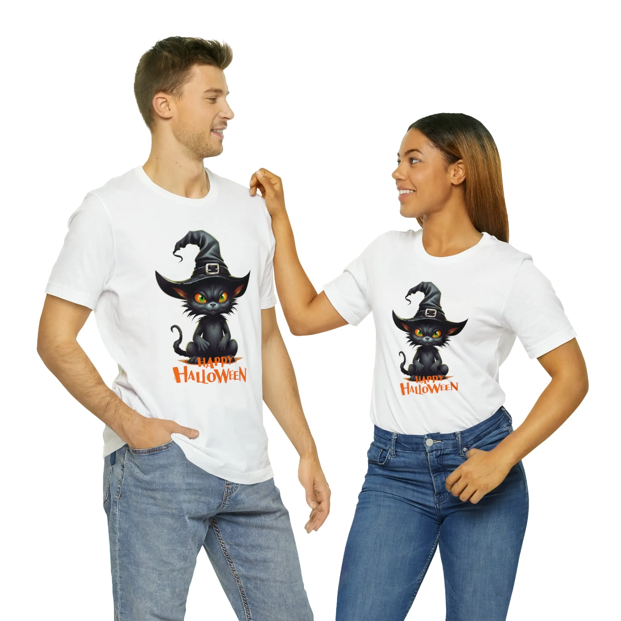Happy Halloween Witchy Cat T-Shirt | Creepy Witch Cat Tee |  Bella Canvas 3001Unisex | Spooky Short Sleeve Tshirt
