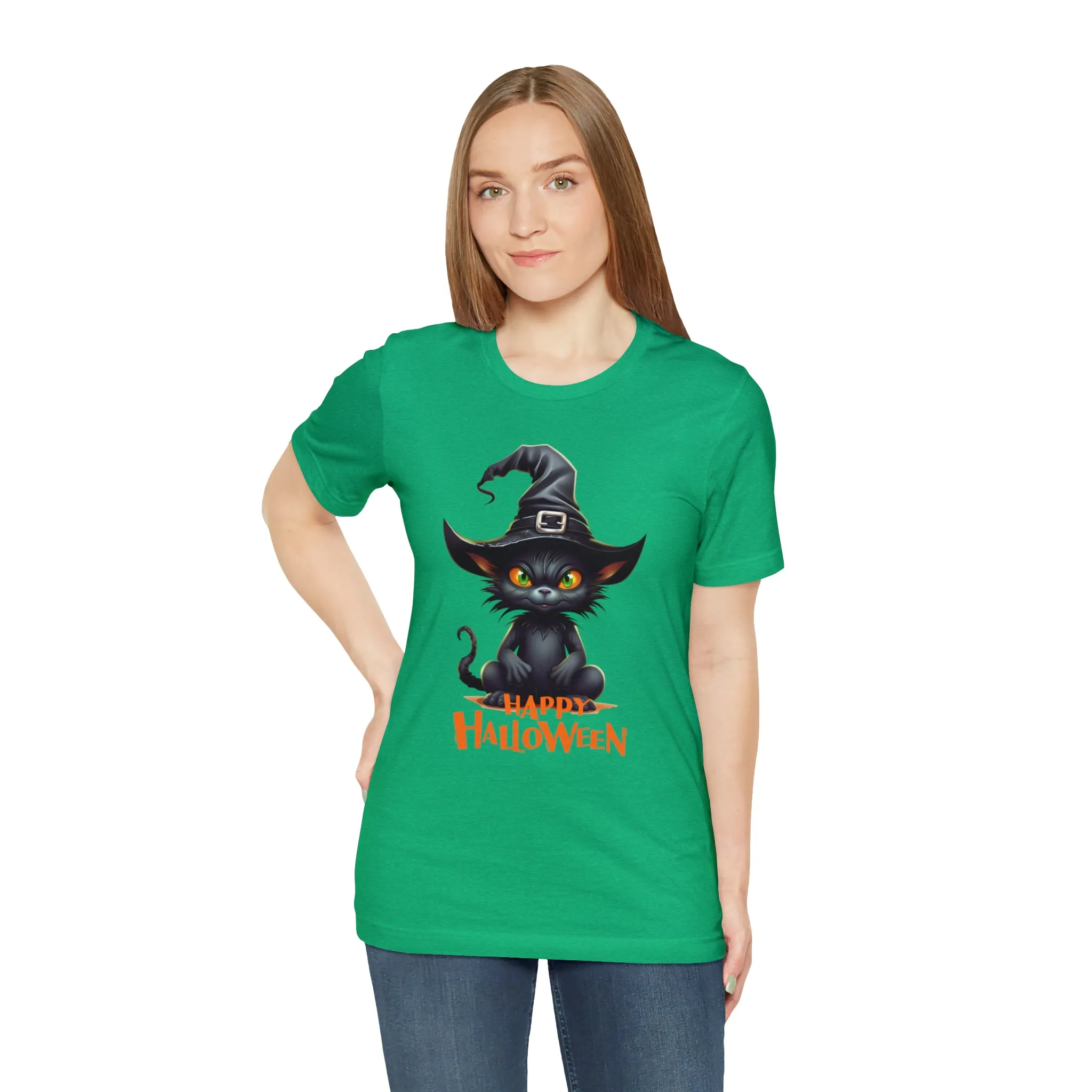 Happy Halloween Witchy Cat T-Shirt | Creepy Witch Cat Tee |  Bella Canvas 3001Unisex | Spooky Short Sleeve Tshirt