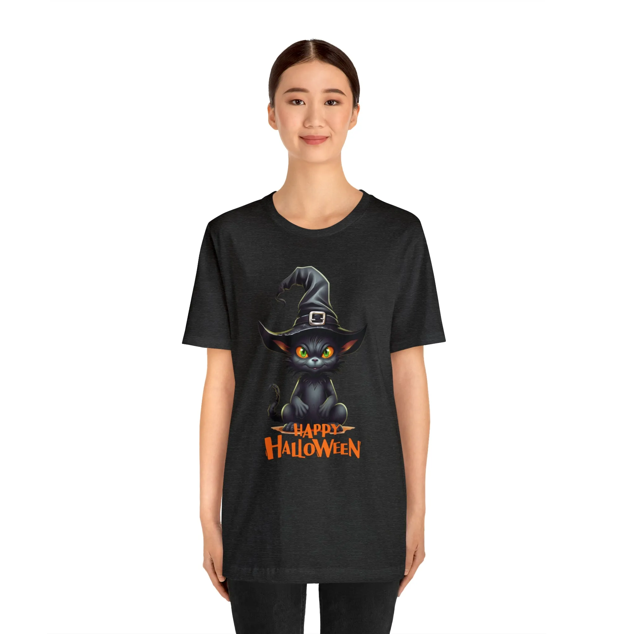 Happy Halloween Witchy Cat T-Shirt | Creepy Witch Cat Tee |  Bella Canvas 3001Unisex | Spooky Short Sleeve Tshirt