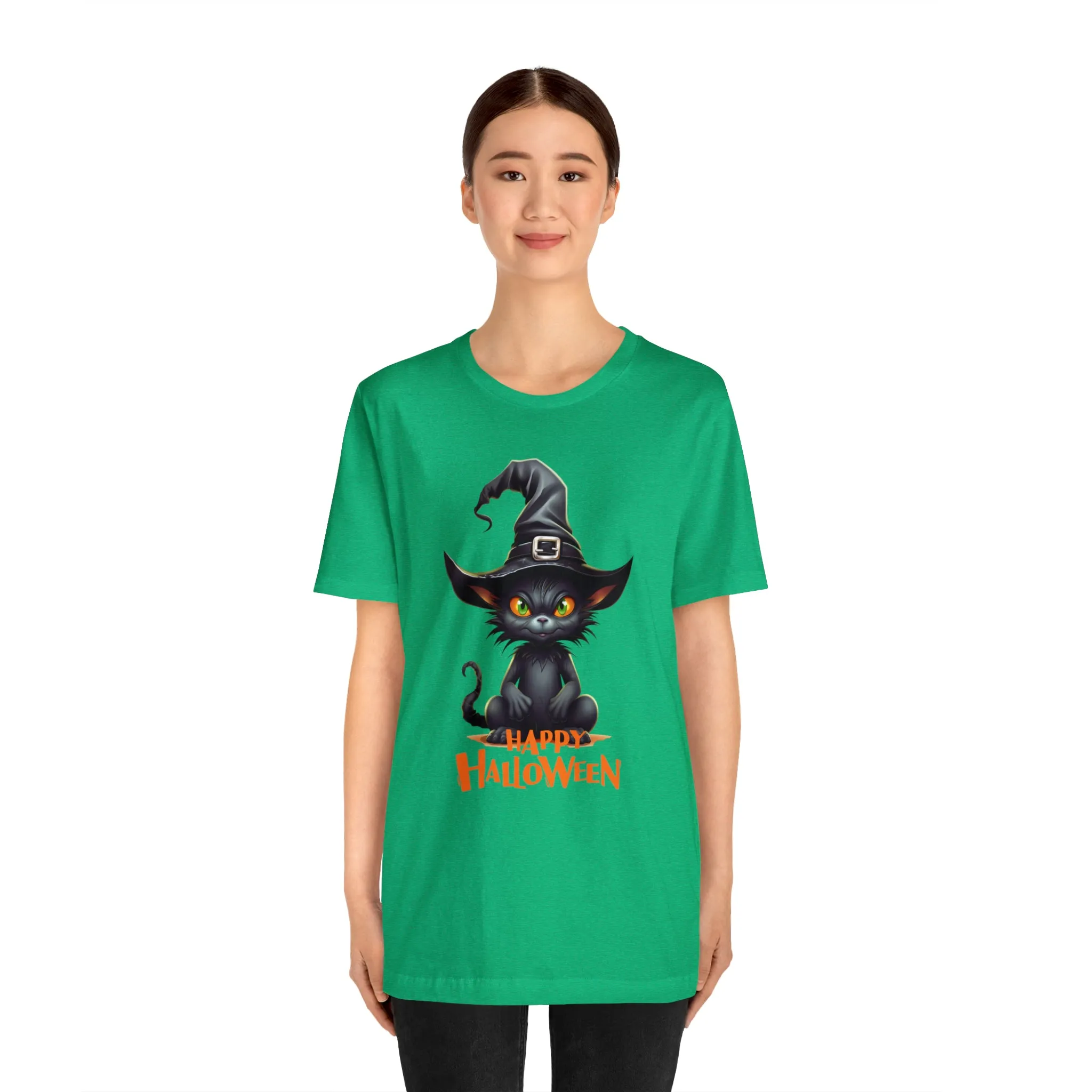 Happy Halloween Witchy Cat T-Shirt | Creepy Witch Cat Tee |  Bella Canvas 3001Unisex | Spooky Short Sleeve Tshirt