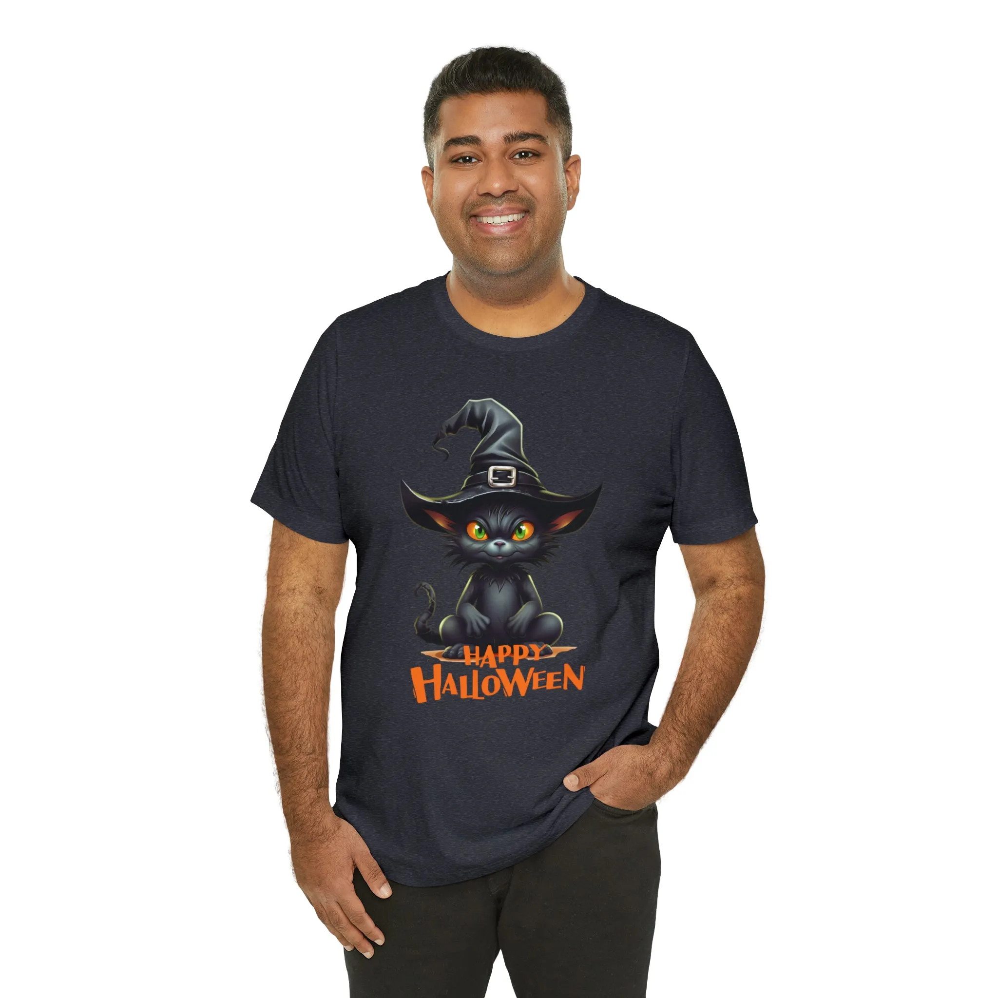 Happy Halloween Witchy Cat T-Shirt | Creepy Witch Cat Tee |  Bella Canvas 3001Unisex | Spooky Short Sleeve Tshirt