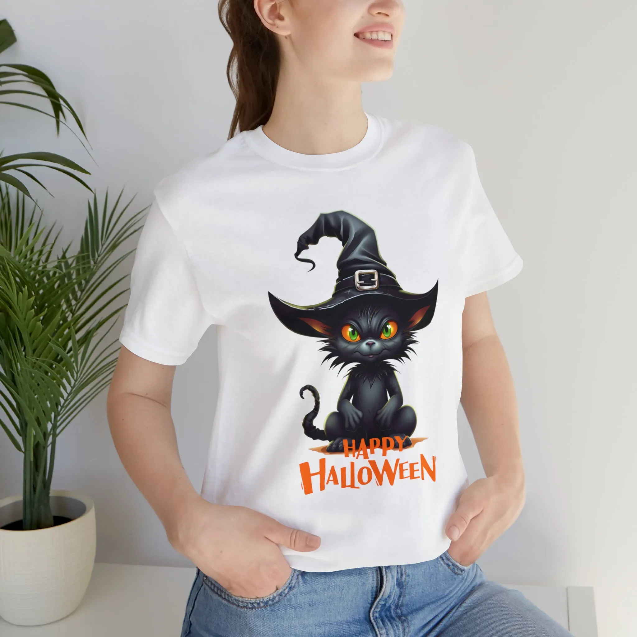 Happy Halloween Witchy Cat T-Shirt | Creepy Witch Cat Tee |  Bella Canvas 3001Unisex | Spooky Short Sleeve Tshirt