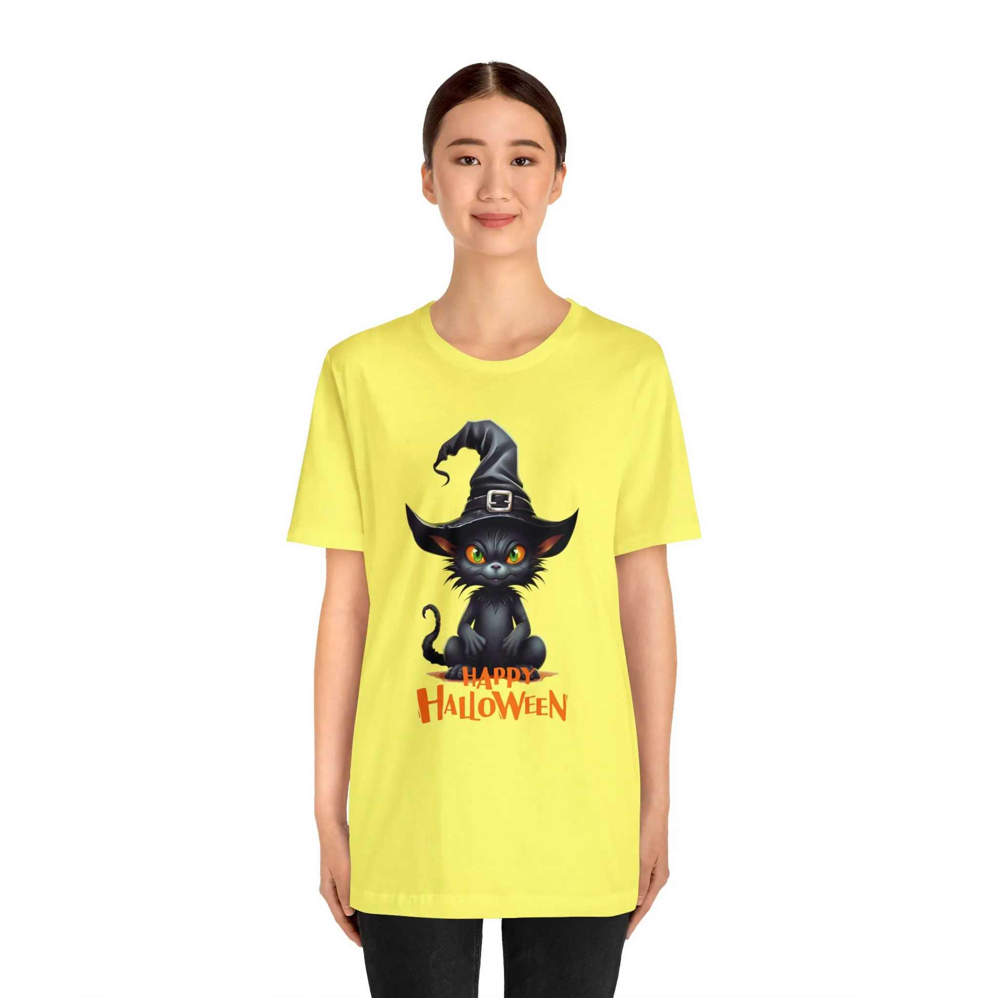 Happy Halloween Witchy Cat T-Shirt | Creepy Witch Cat Tee |  Bella Canvas 3001Unisex | Spooky Short Sleeve Tshirt