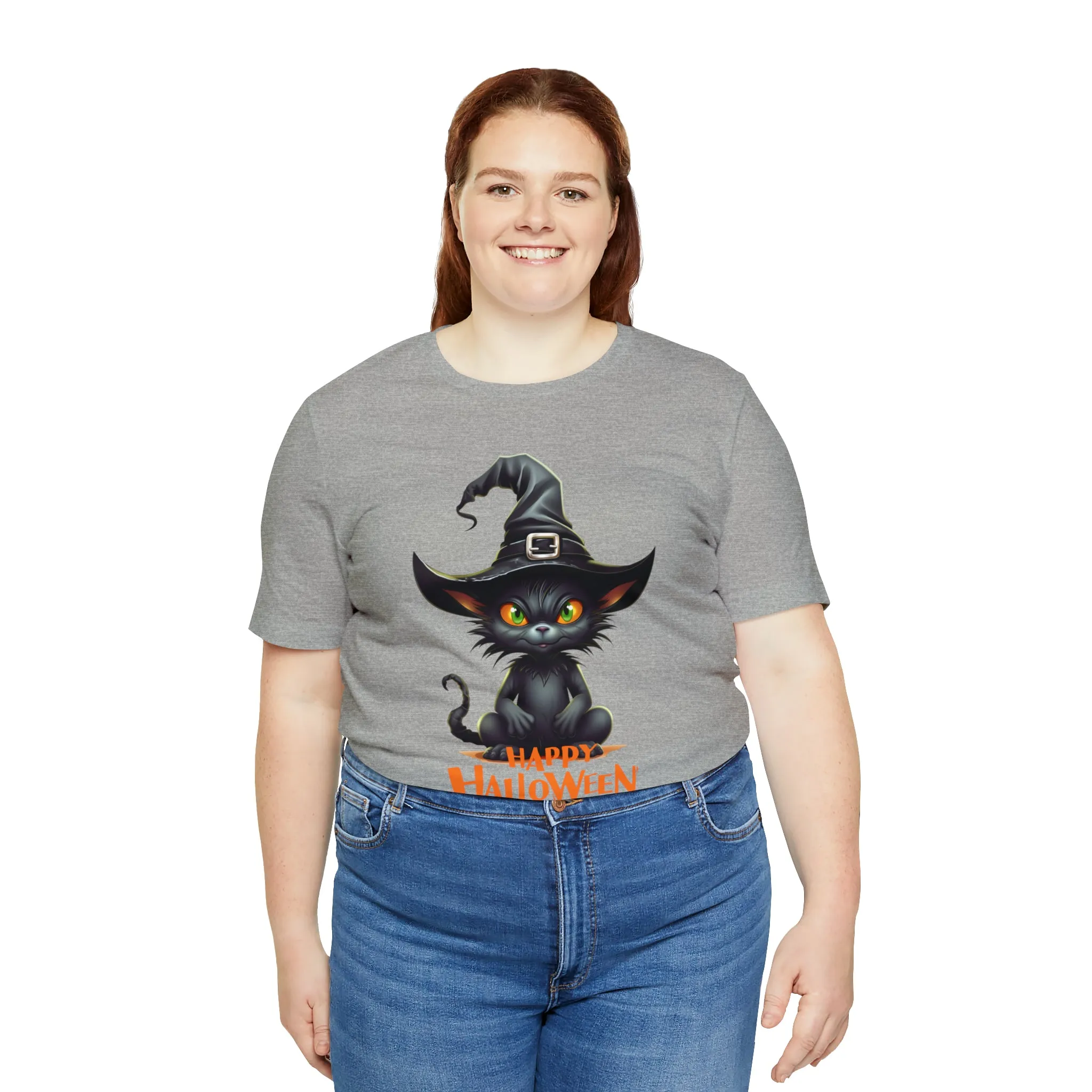 Happy Halloween Witchy Cat T-Shirt | Creepy Witch Cat Tee |  Bella Canvas 3001Unisex | Spooky Short Sleeve Tshirt