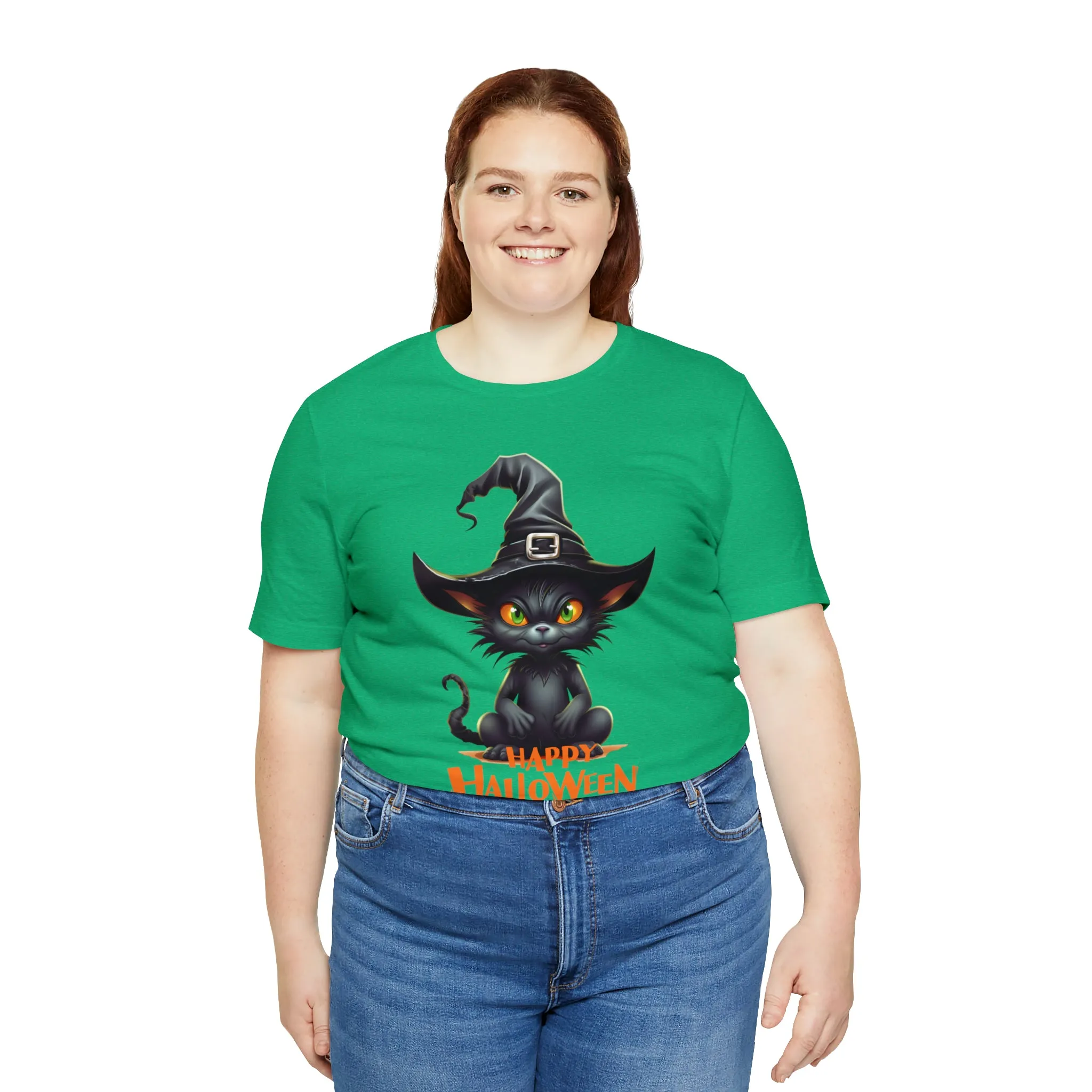 Happy Halloween Witchy Cat T-Shirt | Creepy Witch Cat Tee |  Bella Canvas 3001Unisex | Spooky Short Sleeve Tshirt