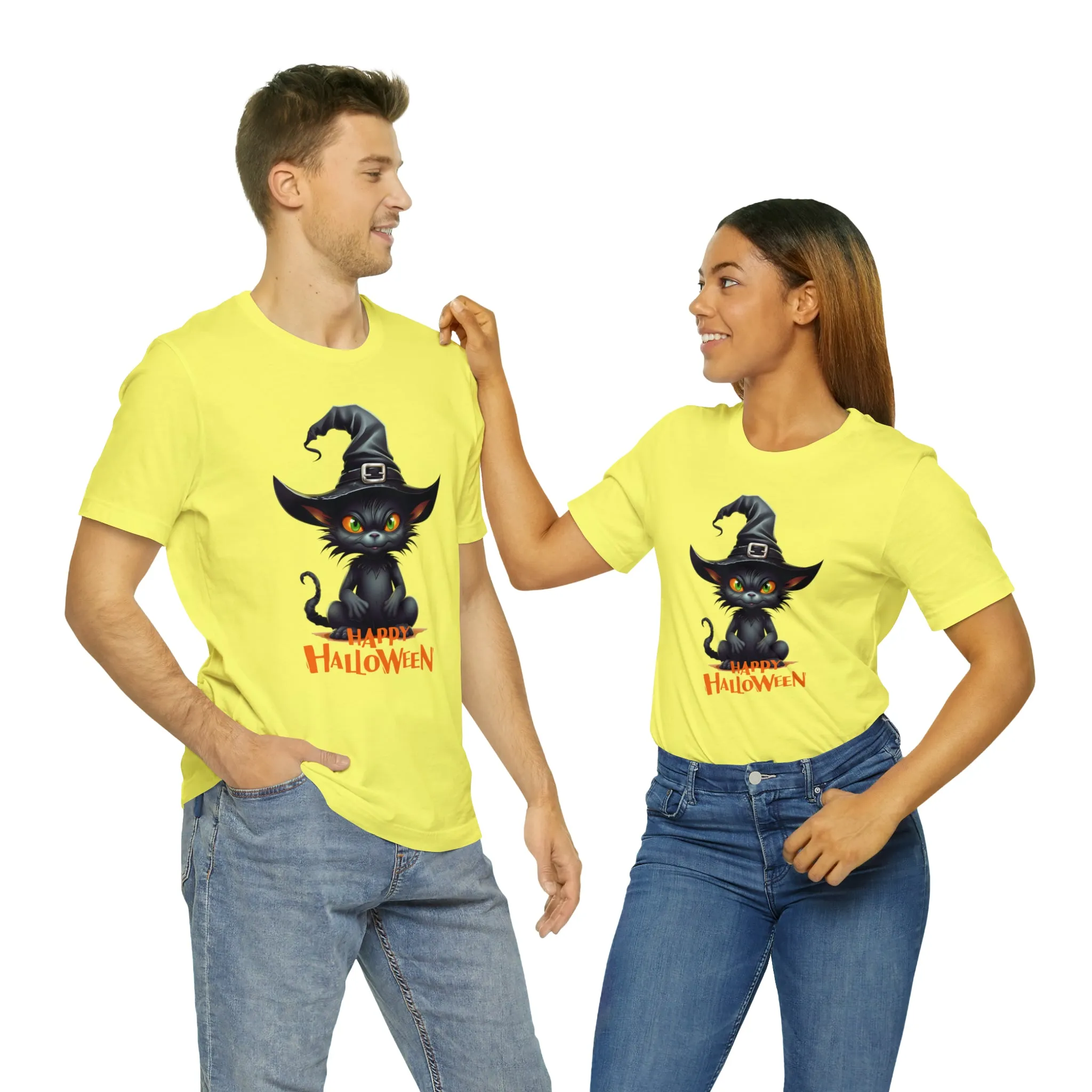 Happy Halloween Witchy Cat T-Shirt | Creepy Witch Cat Tee |  Bella Canvas 3001Unisex | Spooky Short Sleeve Tshirt
