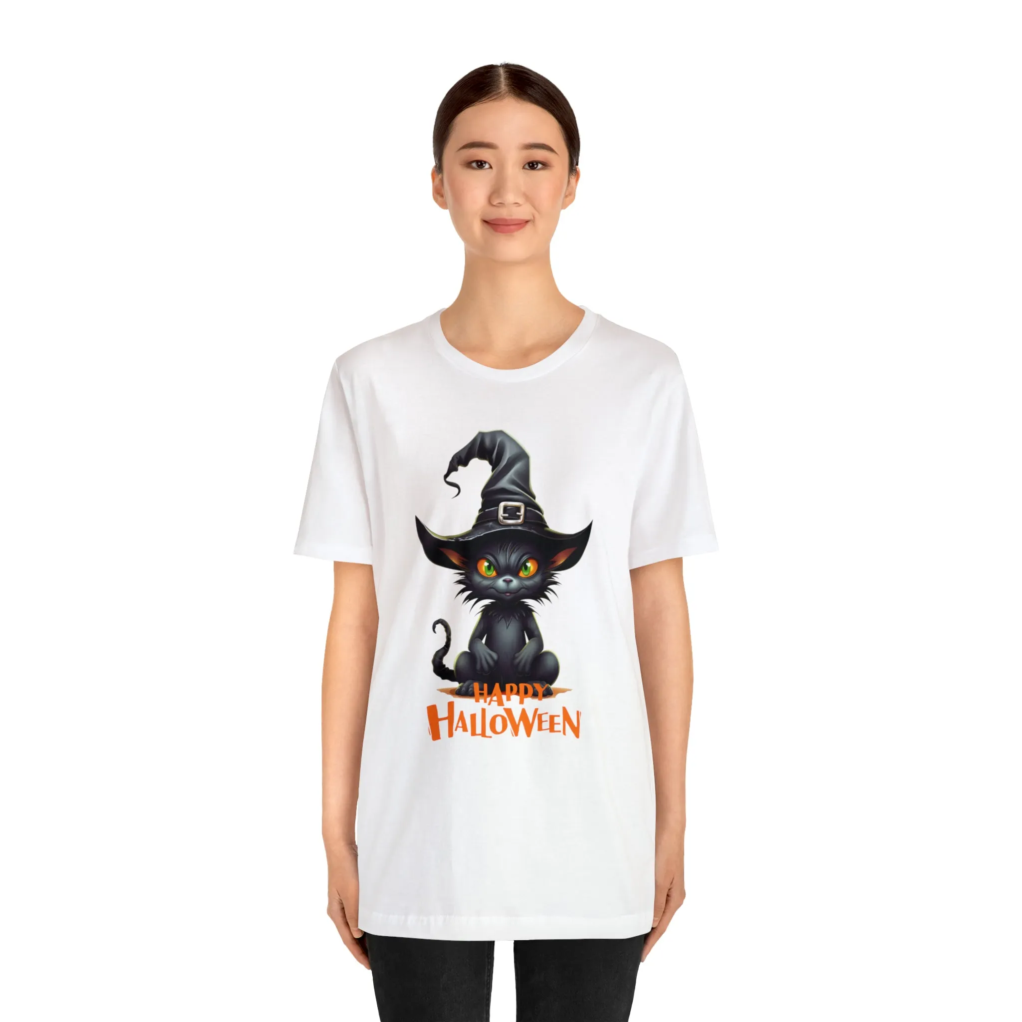 Happy Halloween Witchy Cat T-Shirt | Creepy Witch Cat Tee |  Bella Canvas 3001Unisex | Spooky Short Sleeve Tshirt