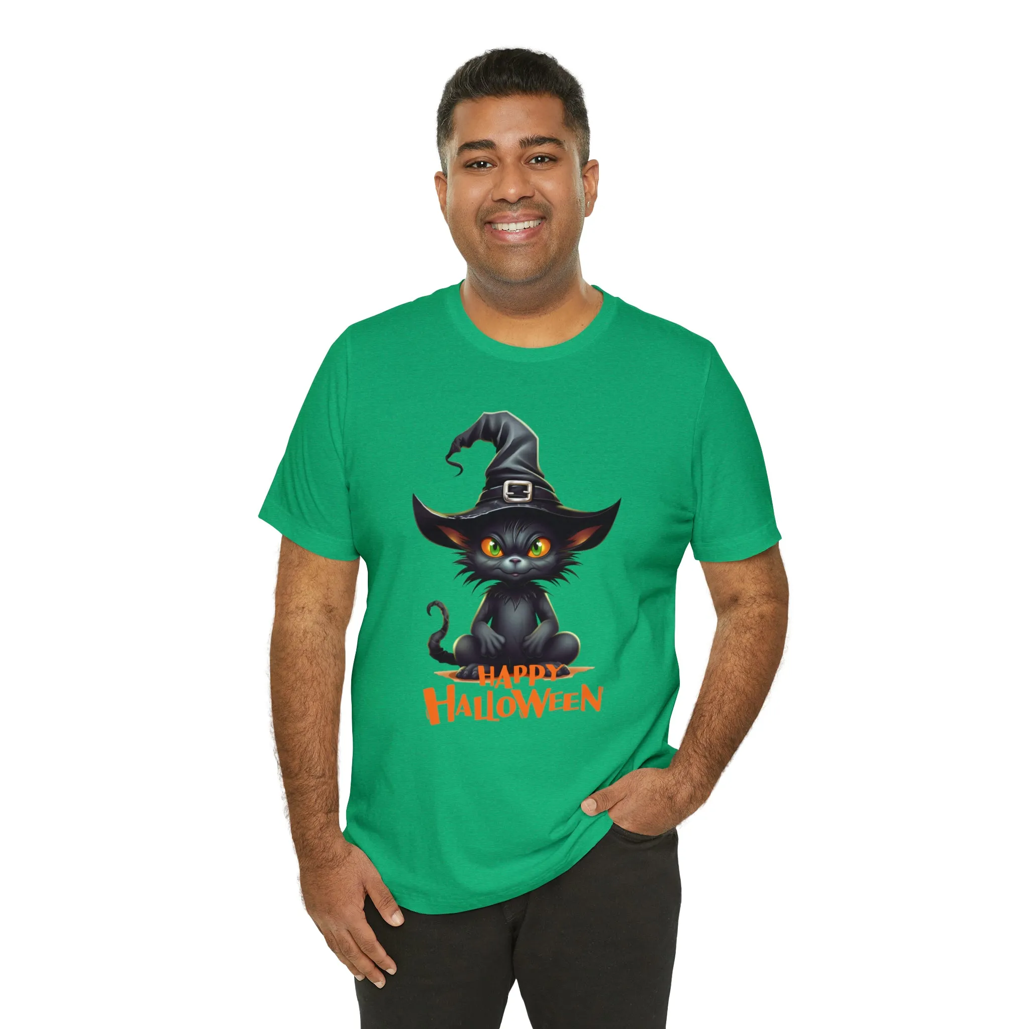 Happy Halloween Witchy Cat T-Shirt | Creepy Witch Cat Tee |  Bella Canvas 3001Unisex | Spooky Short Sleeve Tshirt