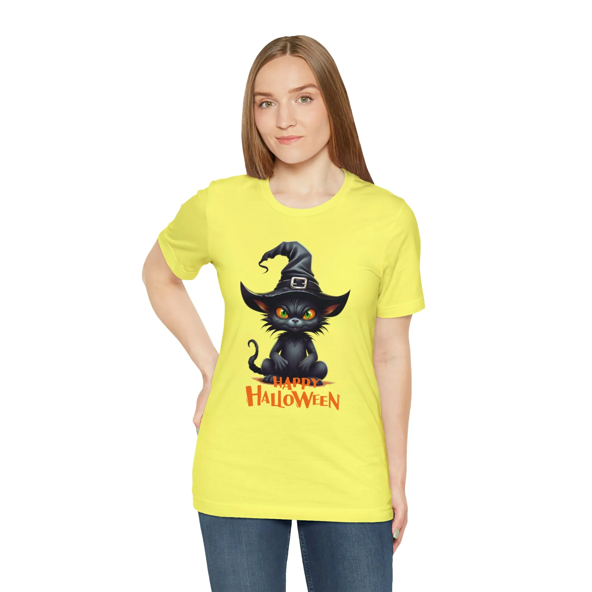 Happy Halloween Witchy Cat T-Shirt | Creepy Witch Cat Tee |  Bella Canvas 3001Unisex | Spooky Short Sleeve Tshirt