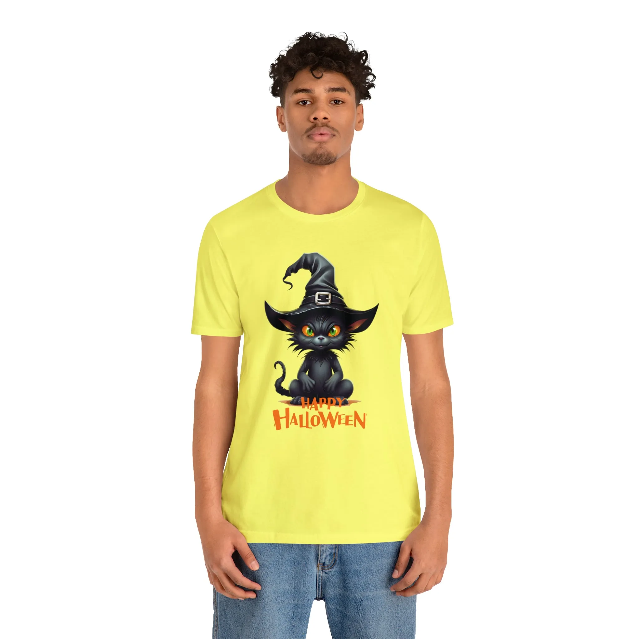 Happy Halloween Witchy Cat T-Shirt | Creepy Witch Cat Tee |  Bella Canvas 3001Unisex | Spooky Short Sleeve Tshirt