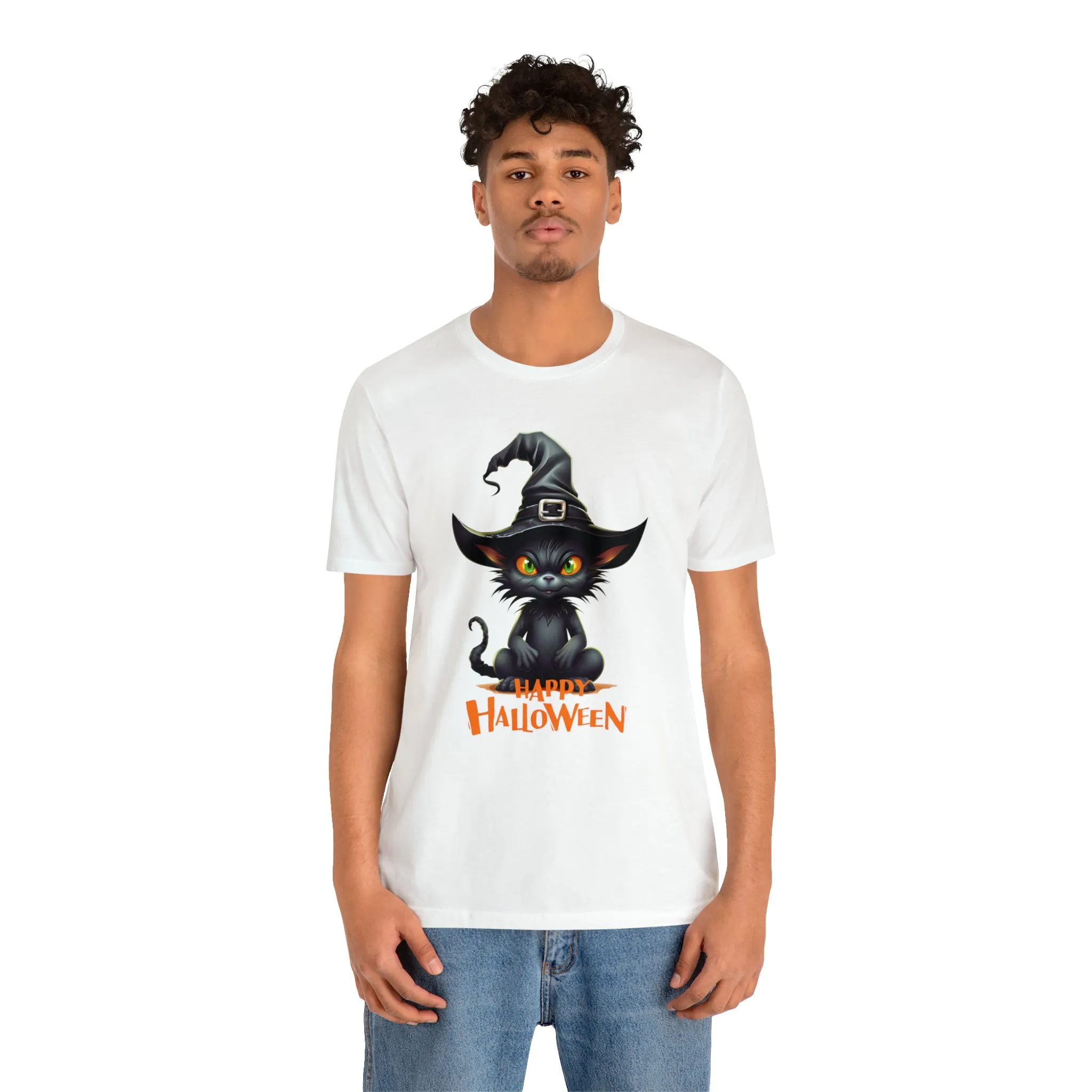 Happy Halloween Witchy Cat T-Shirt | Creepy Witch Cat Tee |  Bella Canvas 3001Unisex | Spooky Short Sleeve Tshirt