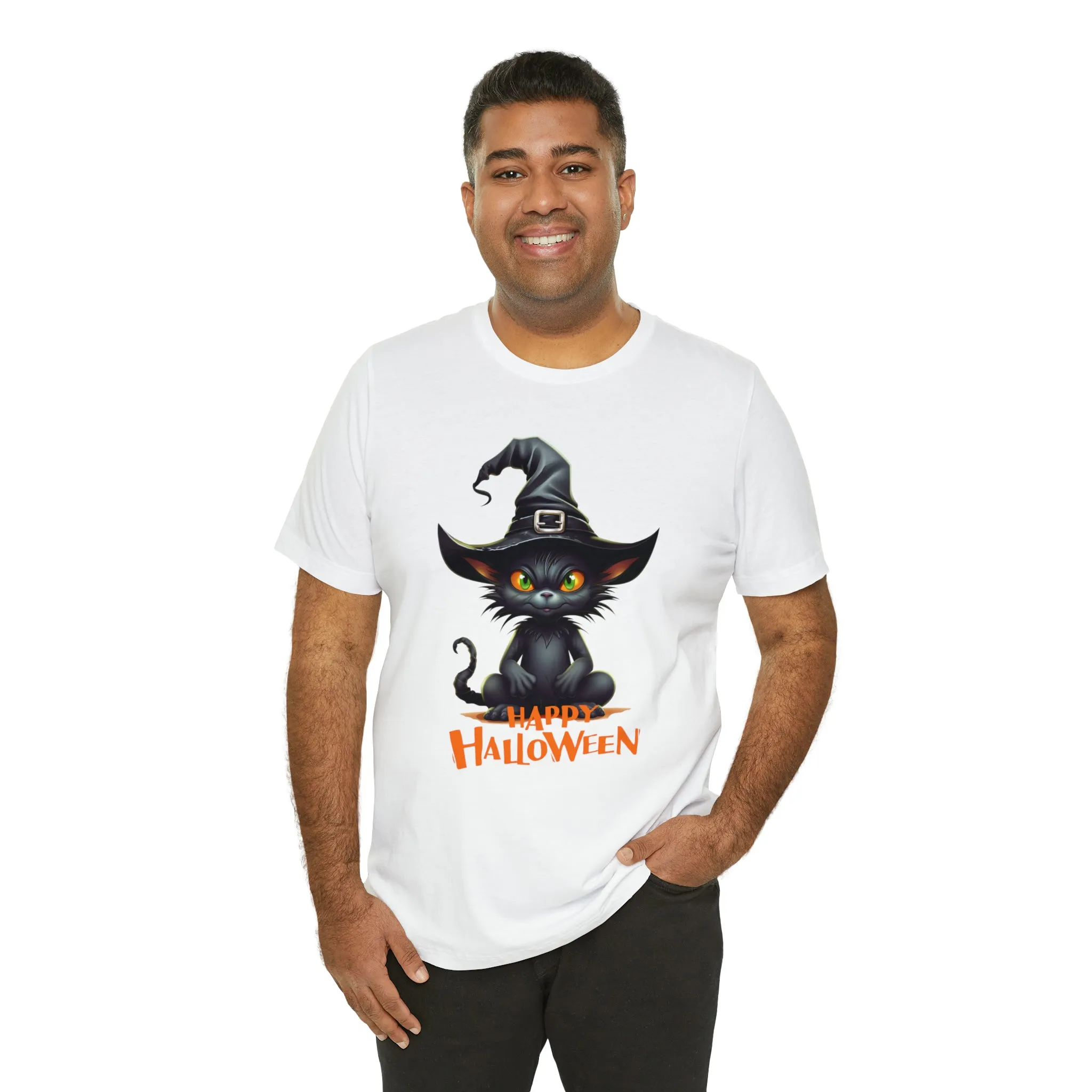 Happy Halloween Witchy Cat T-Shirt | Creepy Witch Cat Tee |  Bella Canvas 3001Unisex | Spooky Short Sleeve Tshirt