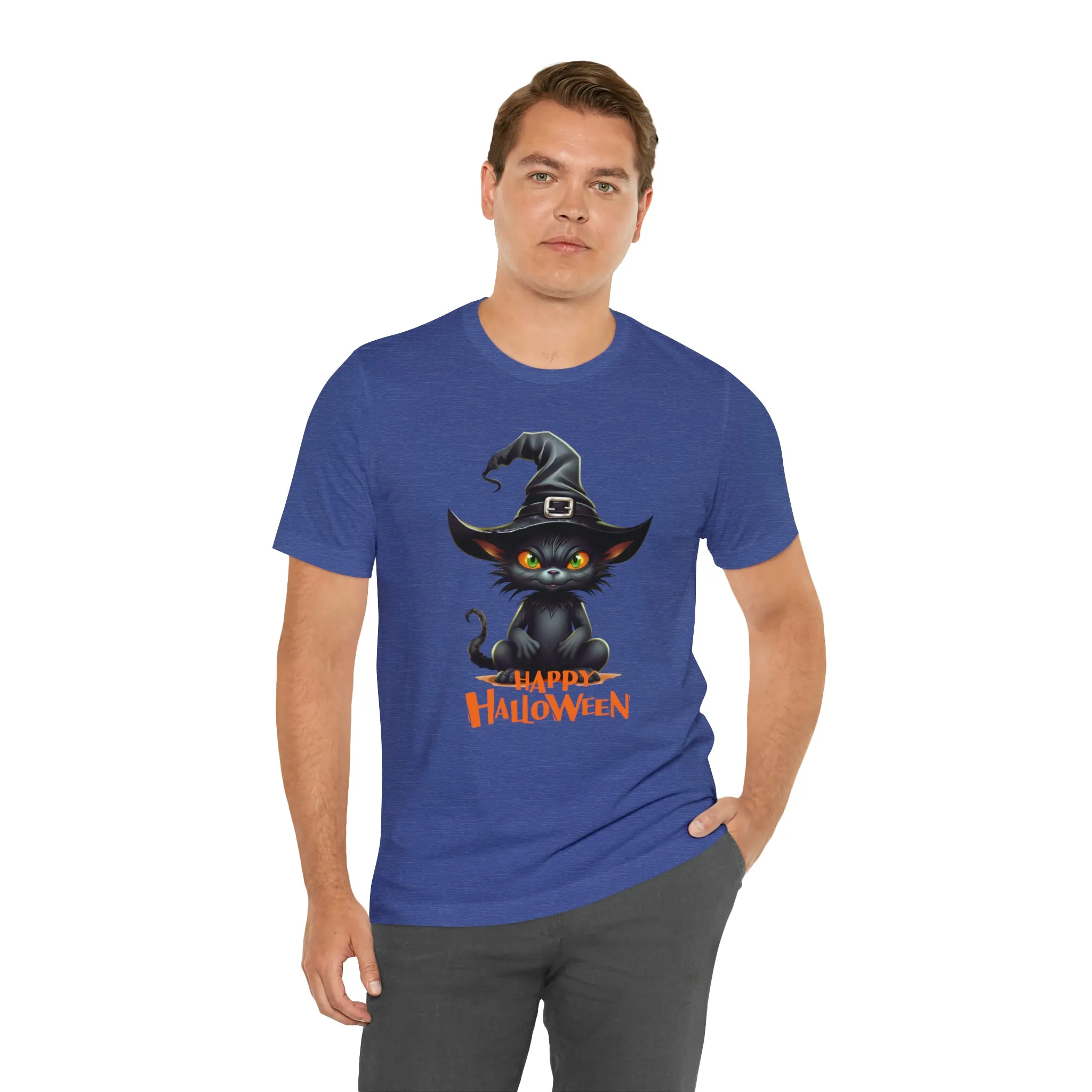 Happy Halloween Witchy Cat T-Shirt | Creepy Witch Cat Tee |  Bella Canvas 3001Unisex | Spooky Short Sleeve Tshirt