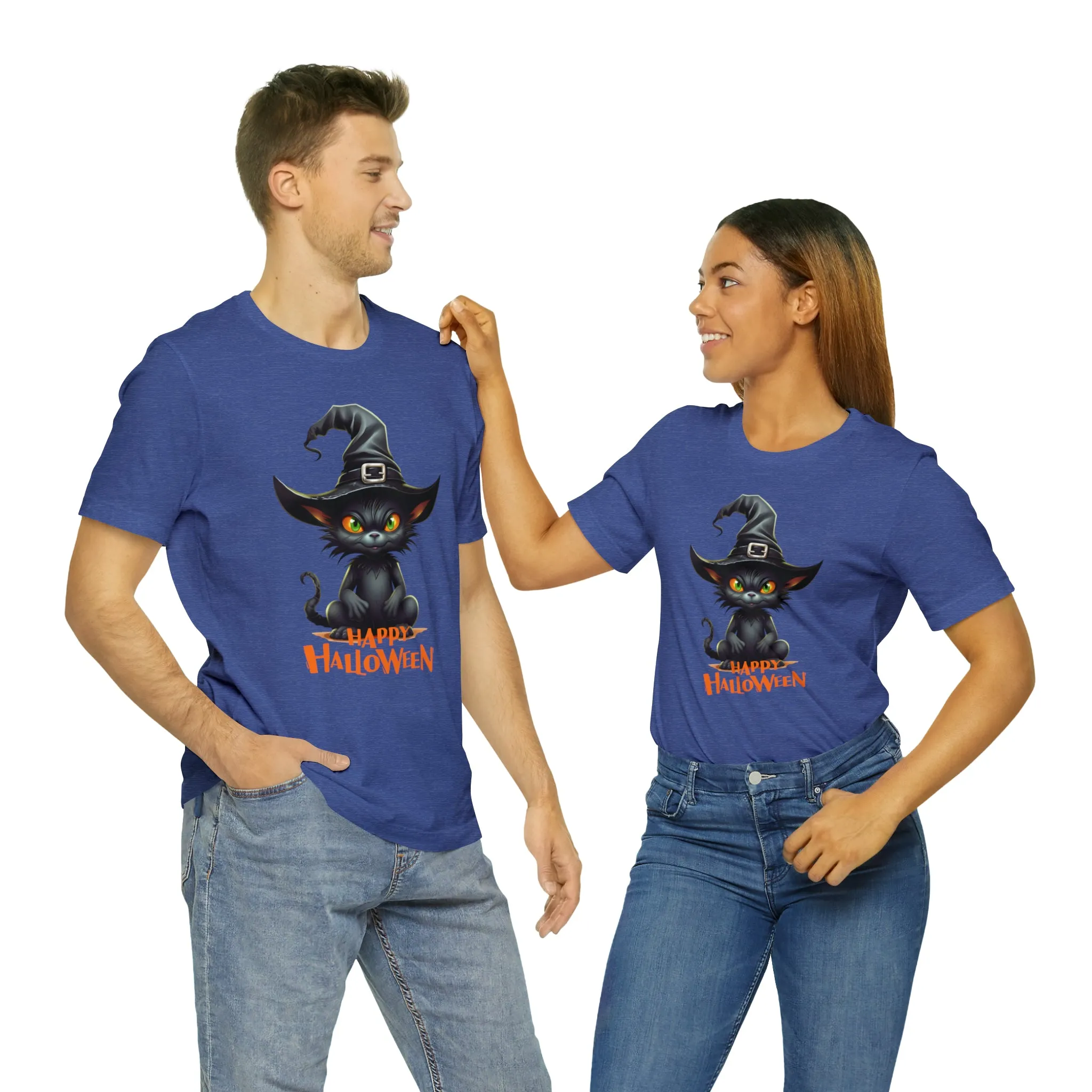Happy Halloween Witchy Cat T-Shirt | Creepy Witch Cat Tee |  Bella Canvas 3001Unisex | Spooky Short Sleeve Tshirt
