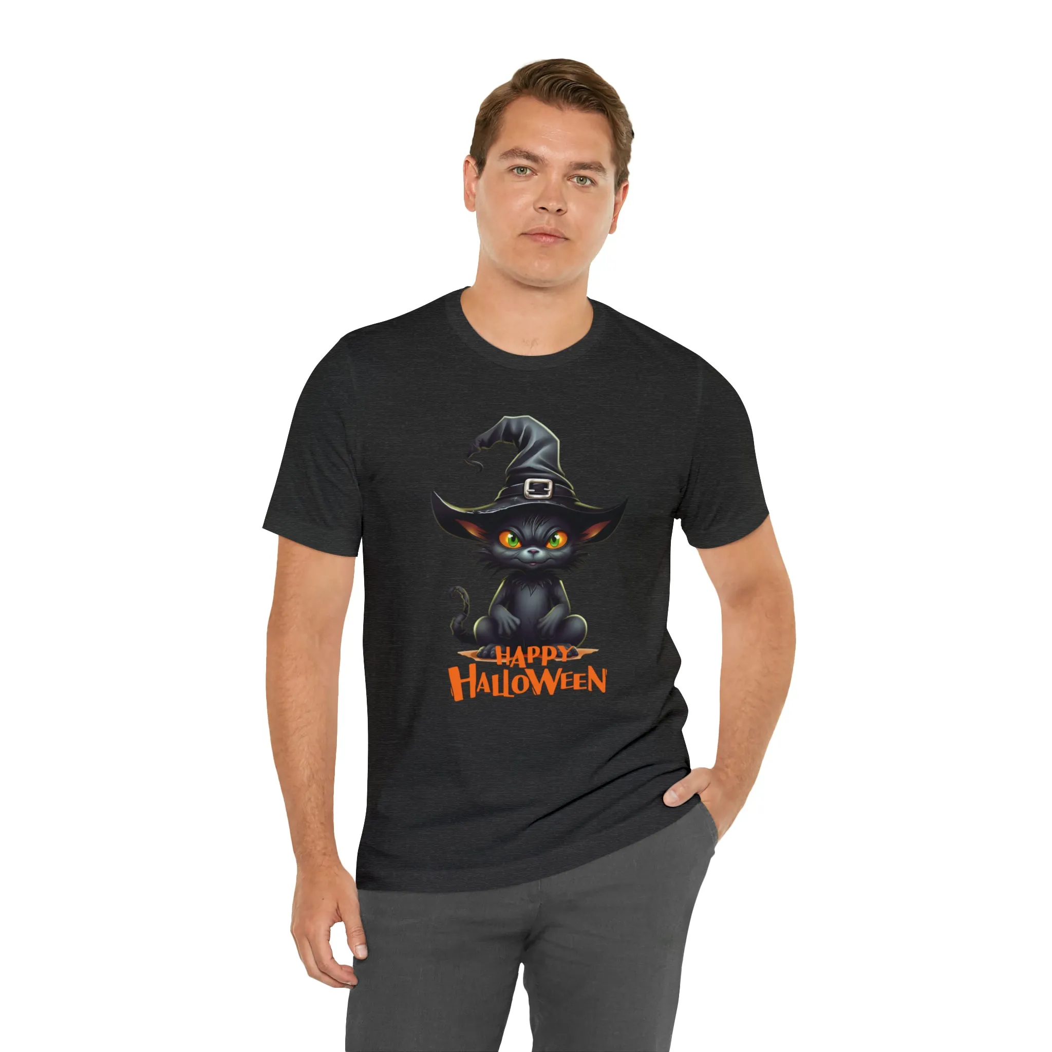 Happy Halloween Witchy Cat T-Shirt | Creepy Witch Cat Tee |  Bella Canvas 3001Unisex | Spooky Short Sleeve Tshirt