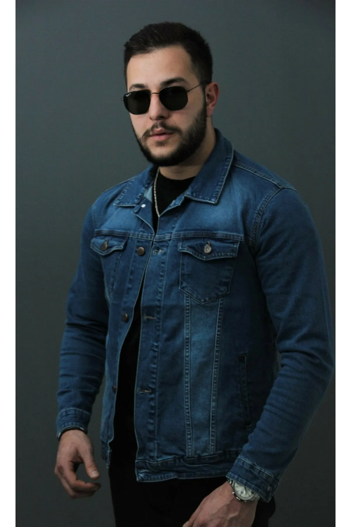 HB Mens Denim Jacket Stretchable Fine Lycra