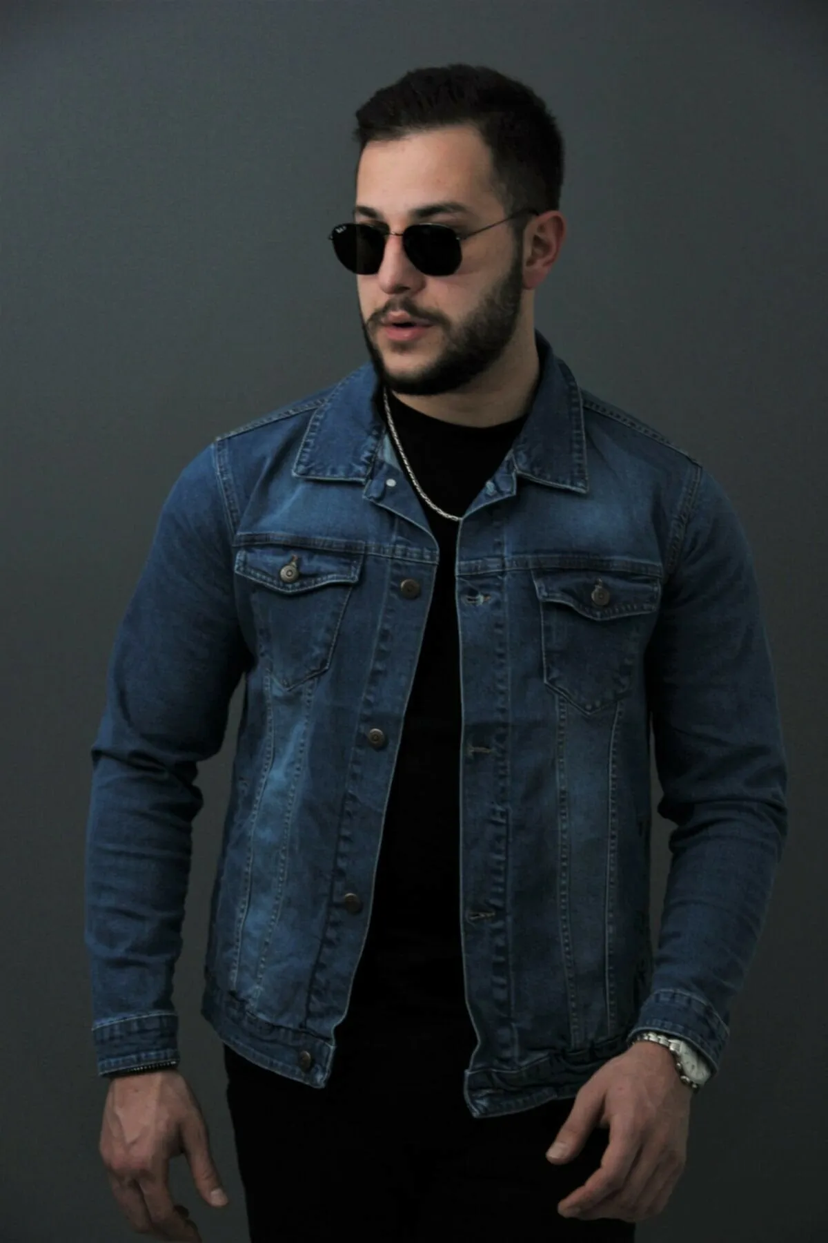 HB Mens Denim Jacket Stretchable Fine Lycra