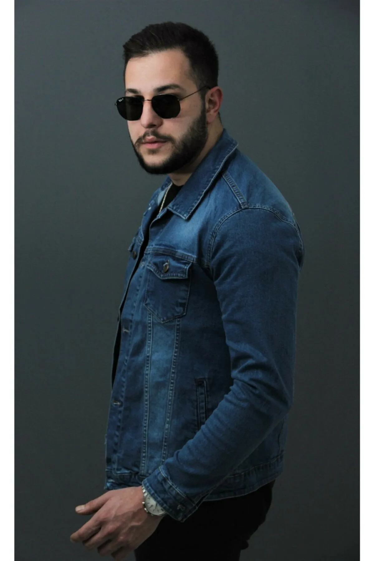 HB Mens Denim Jacket Stretchable Fine Lycra