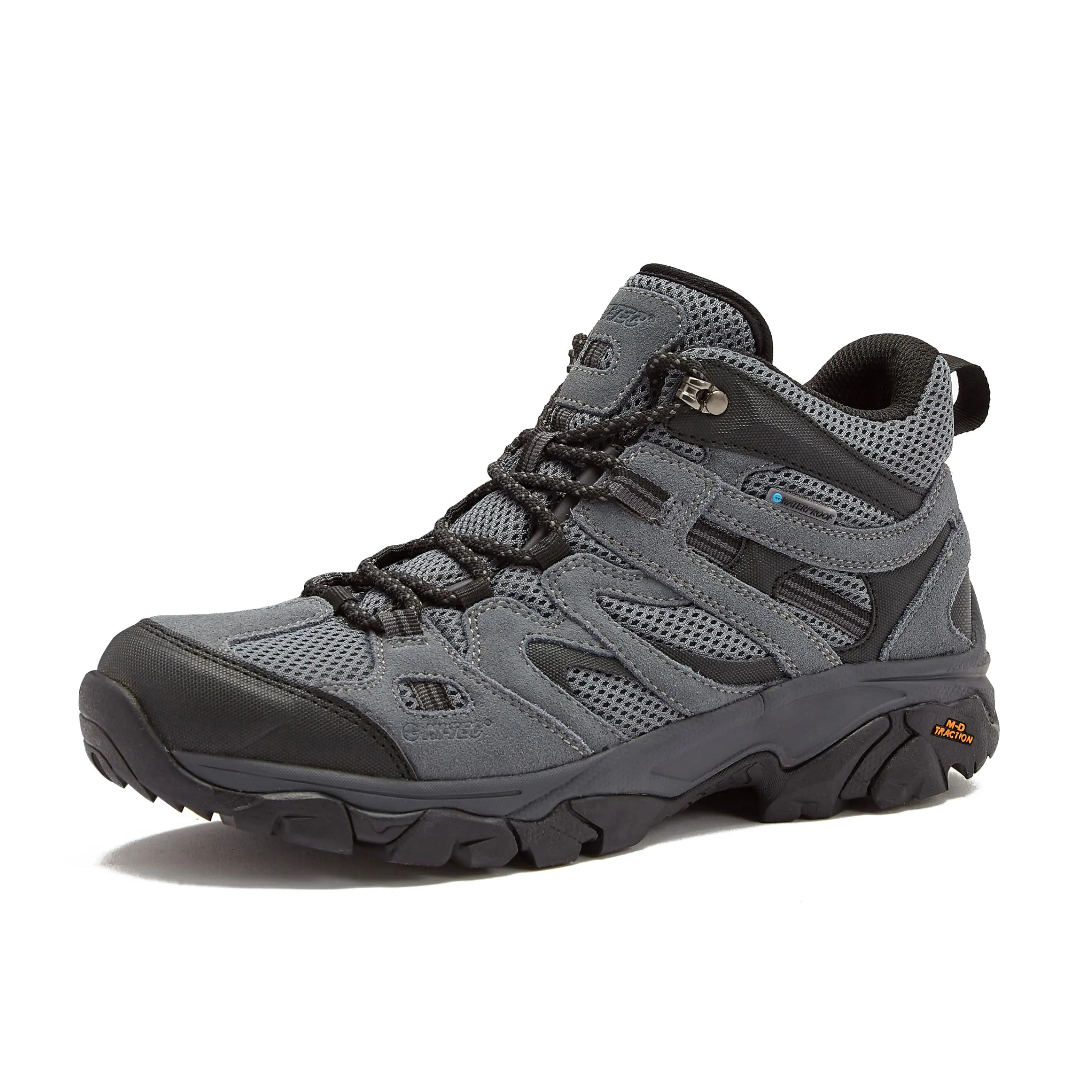 HI-TEC Ravus WP Mid Waterproof Hiking Boots for Men, Lightweight Breathable Outdoor Trekking Shoes - Dark Grey, 9 Medium