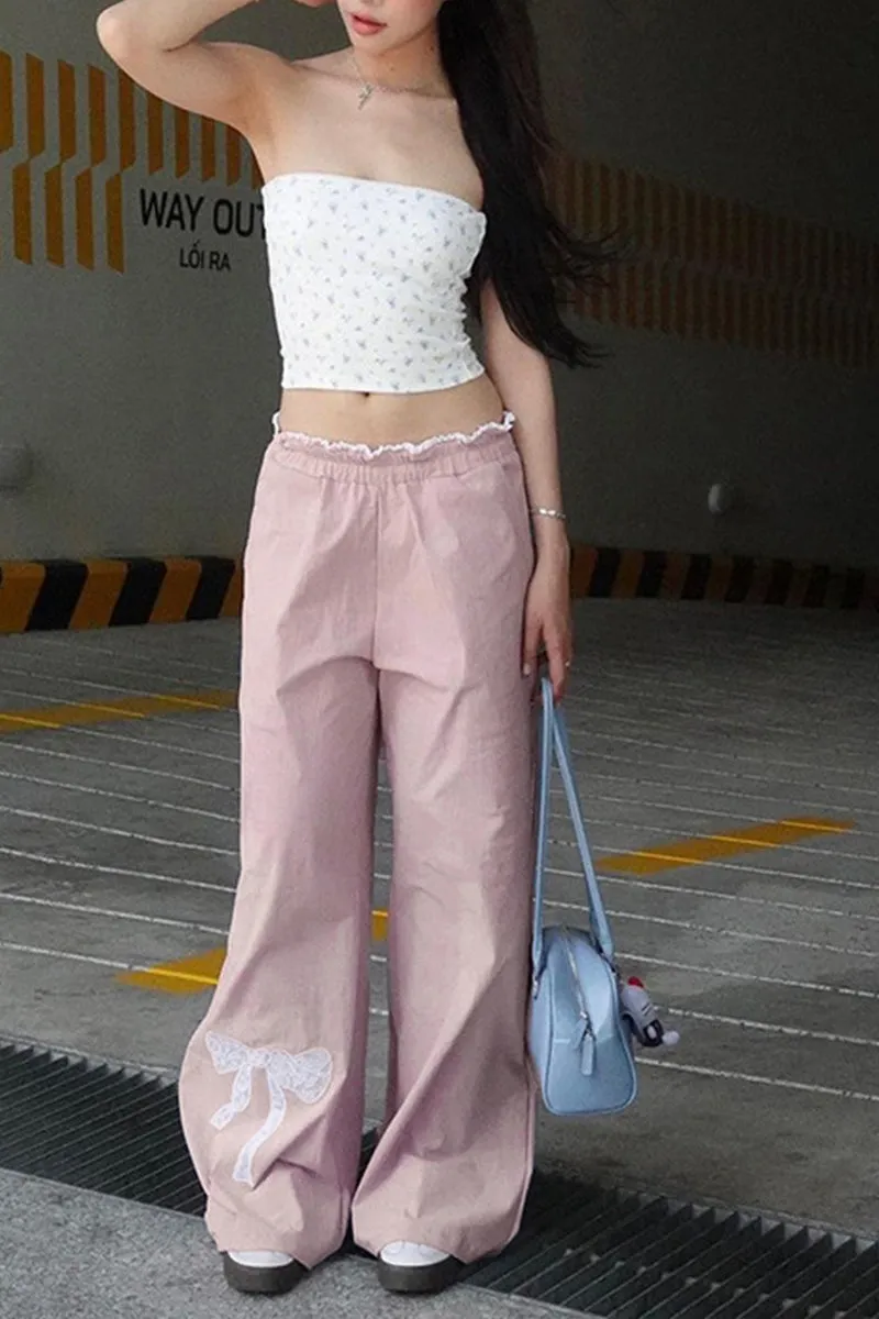 HPQ1136 Ribbon Wide-Legged Pants